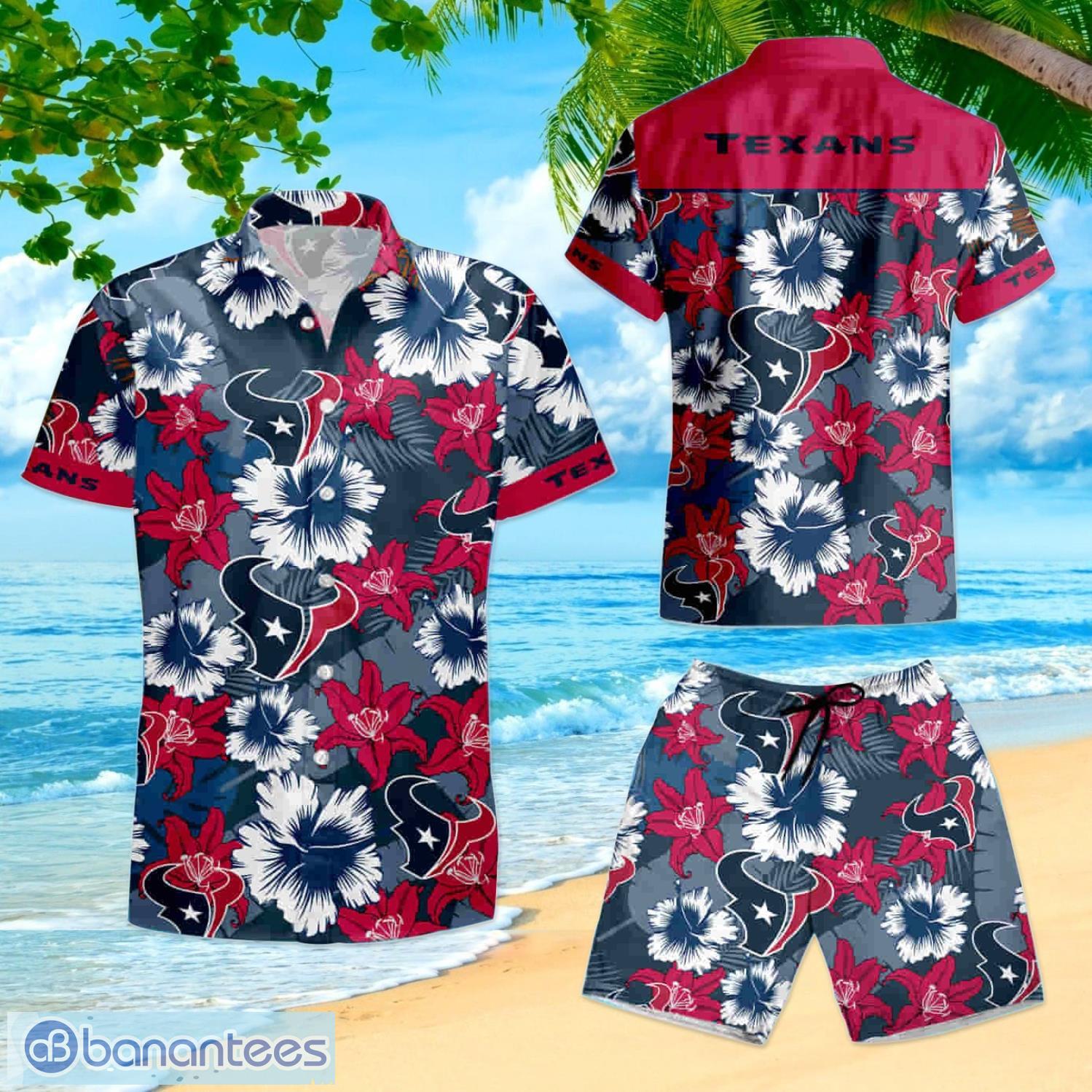 Houston Texans Logo Tropical Hawaiian Shirt And Shorts Summer Gift For Fans  - Banantees