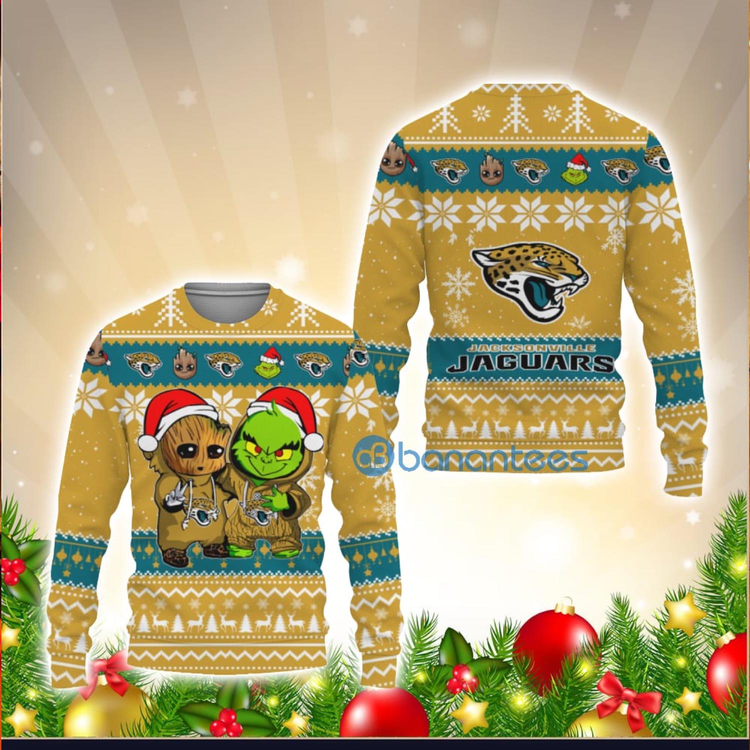 Jacksonville Jaguars Baby Groot And Grinch Best Friends 3D Ugly