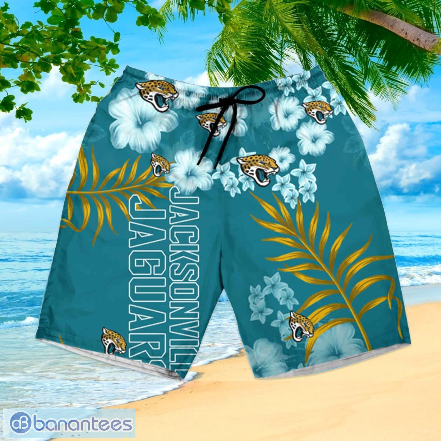 Jacksonville Jaguars Tropical Plants Hibiscus Teal Hawaiian Shirt & Short