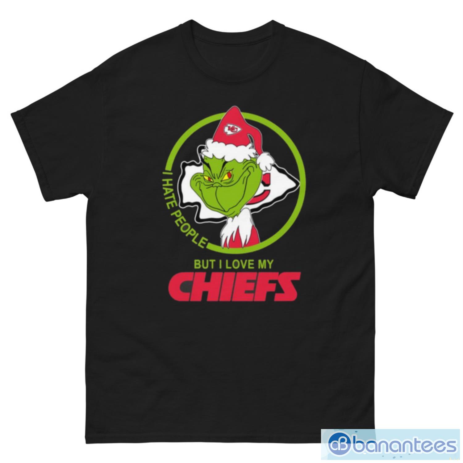 Kansas City Chiefs NFL Christmas Grinch I Hate People But I Love My Favorite Football Team T Shirt - G500 Men’s Classic Tee