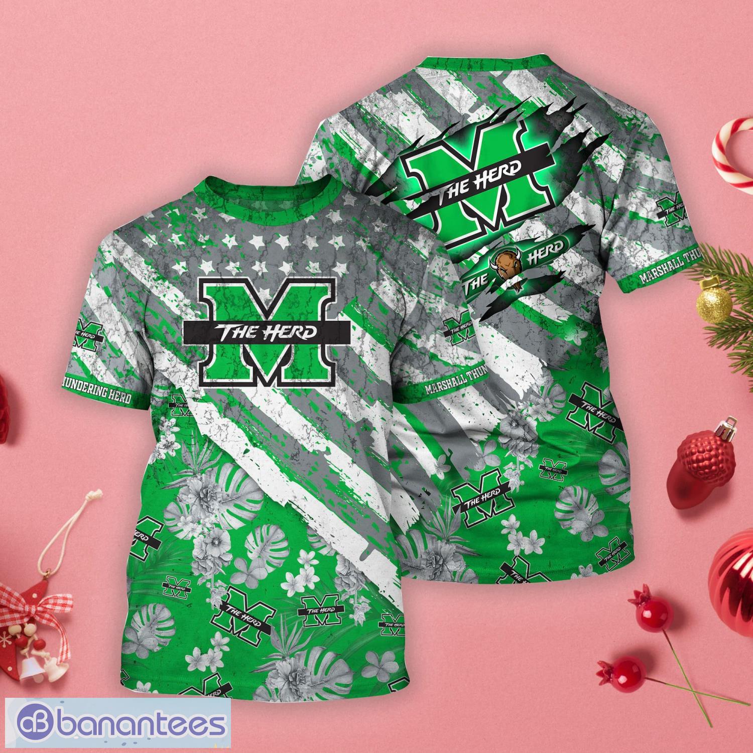 Marshall Thundering Herd Tropical Flower Style And Flag All Over Printed 3D T-Shirt Product Photo 1