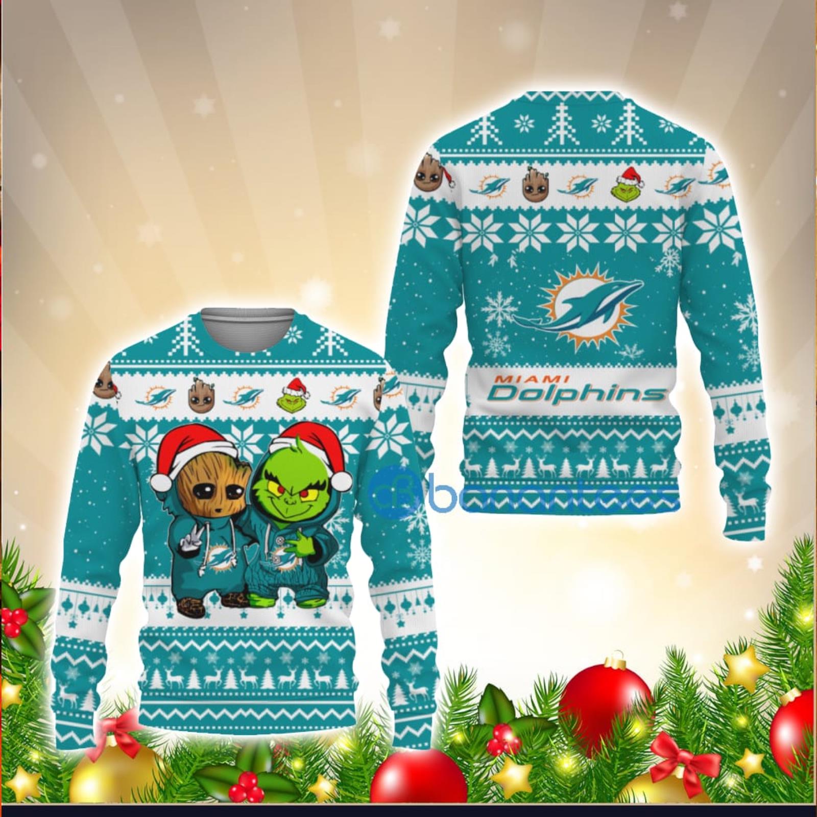 Sweater Snow Team Logo Miami Dolphins Ugly Christmas Sweater - Banantees