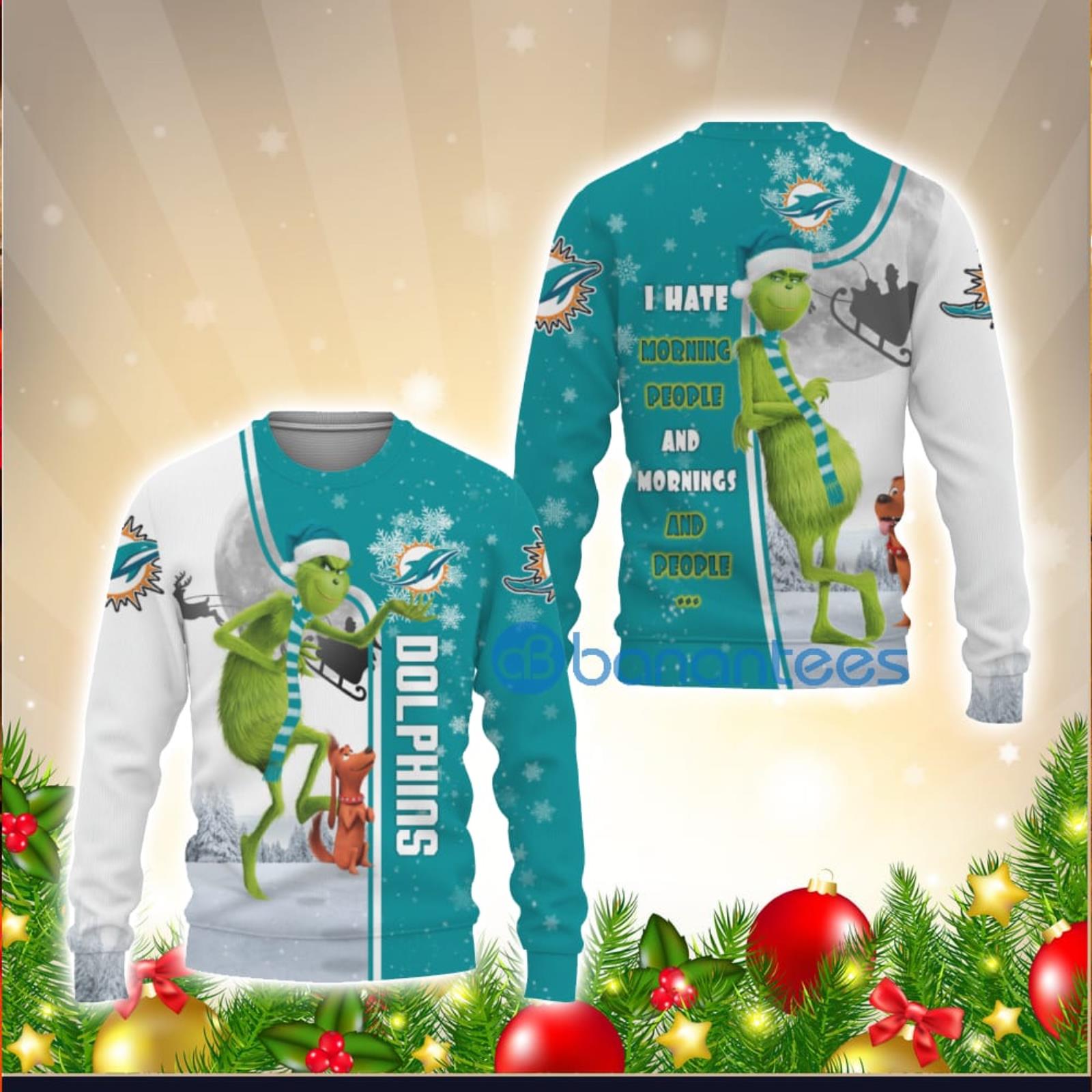 Miami Dolphins Funny Grinch I Hate Morning People Unisex 3D Ugly