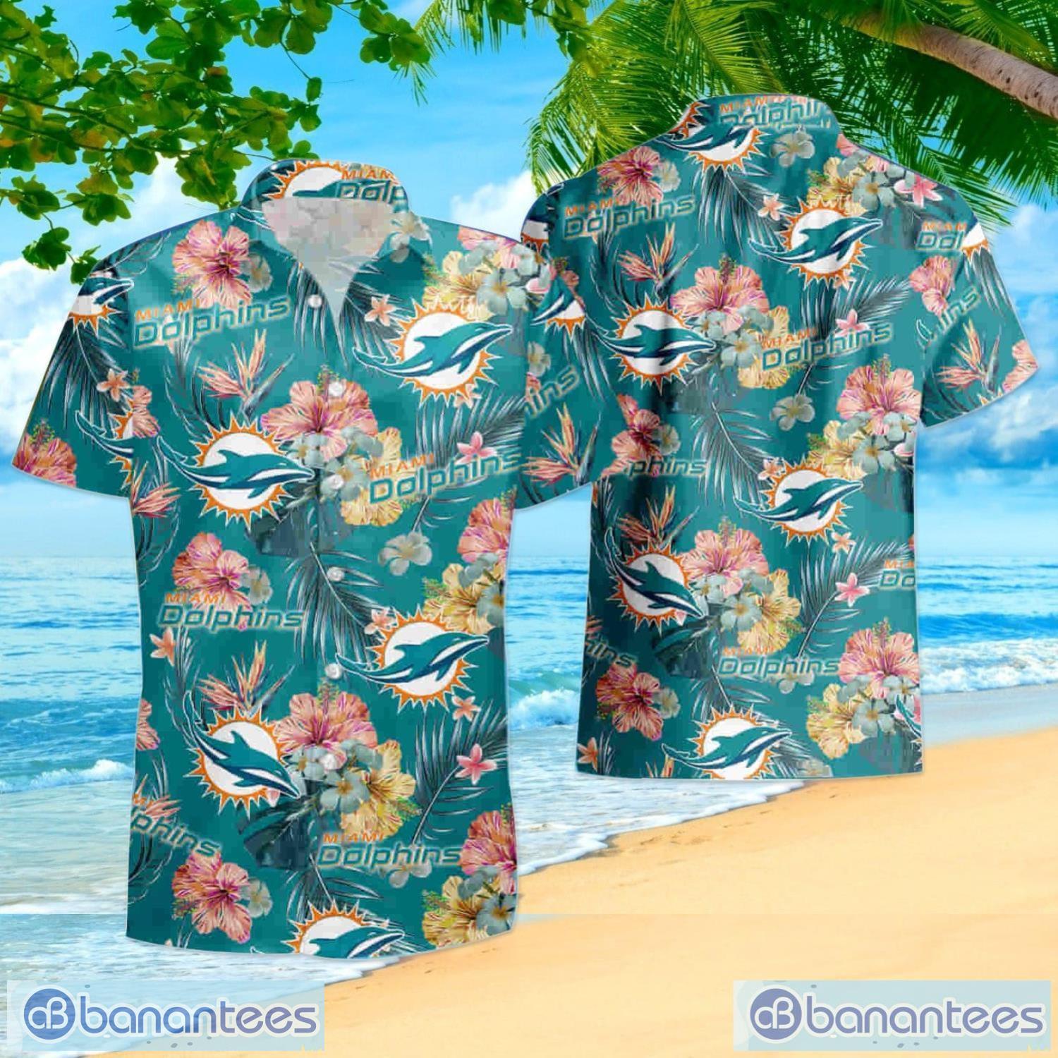 Miami Dolphins Button-Down Shirts Men's Casual Hawaiian T-Shirt Summer Tee  Tops