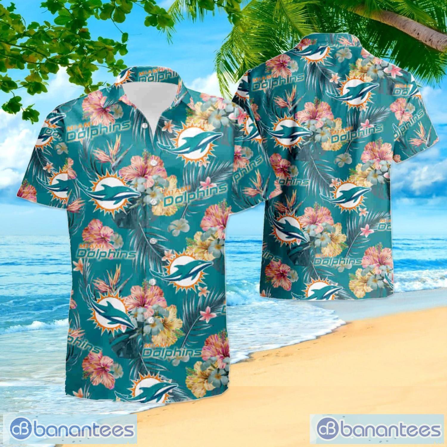 Miami Dolphins Button-Down Shirts Men's Casual Hawaiian T-Shirt Summer Tee  Tops