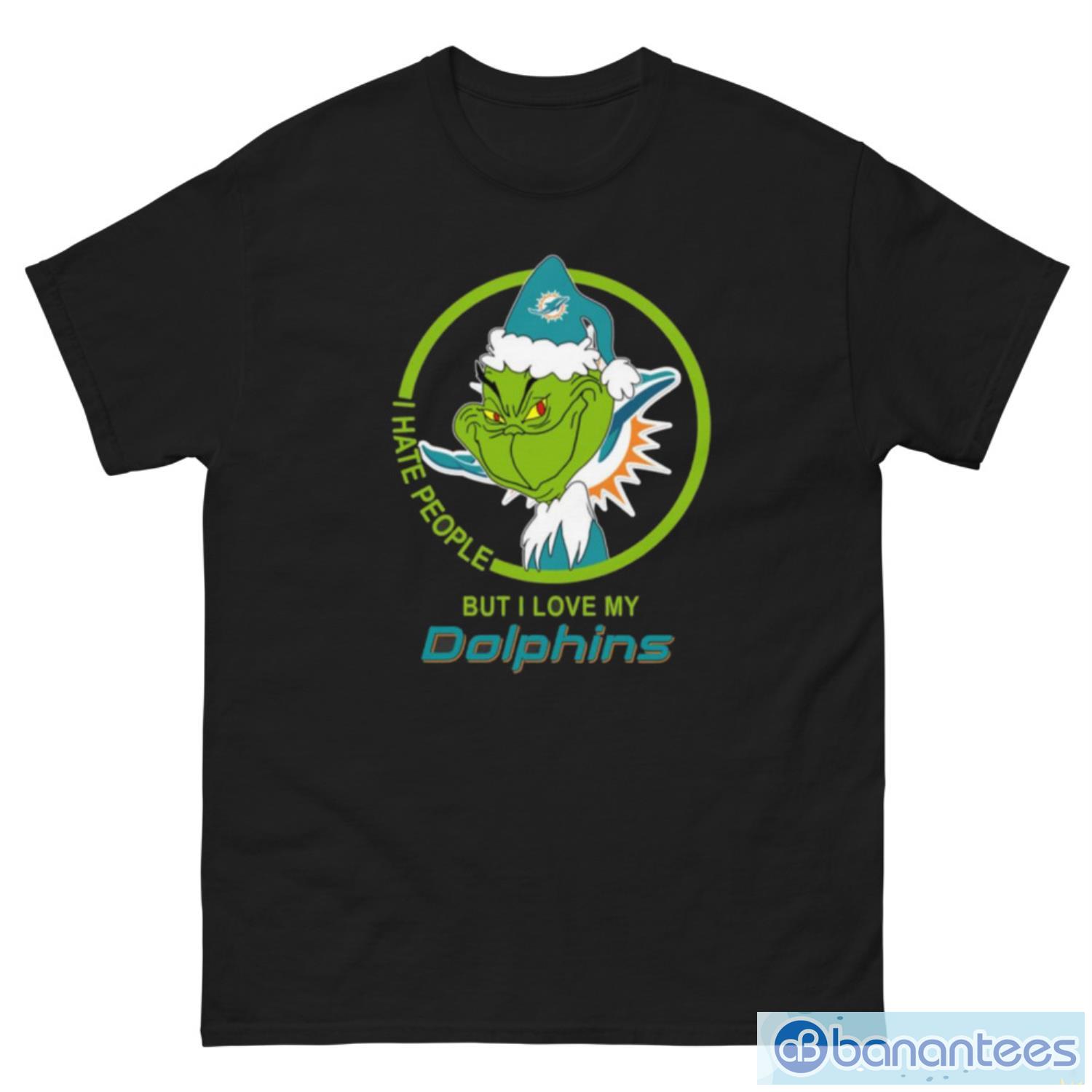 Miami Dolphins NFL Christmas Grinch I Hate People But I Love My Favorite Football Team T Shirt - G500 Men’s Classic Tee