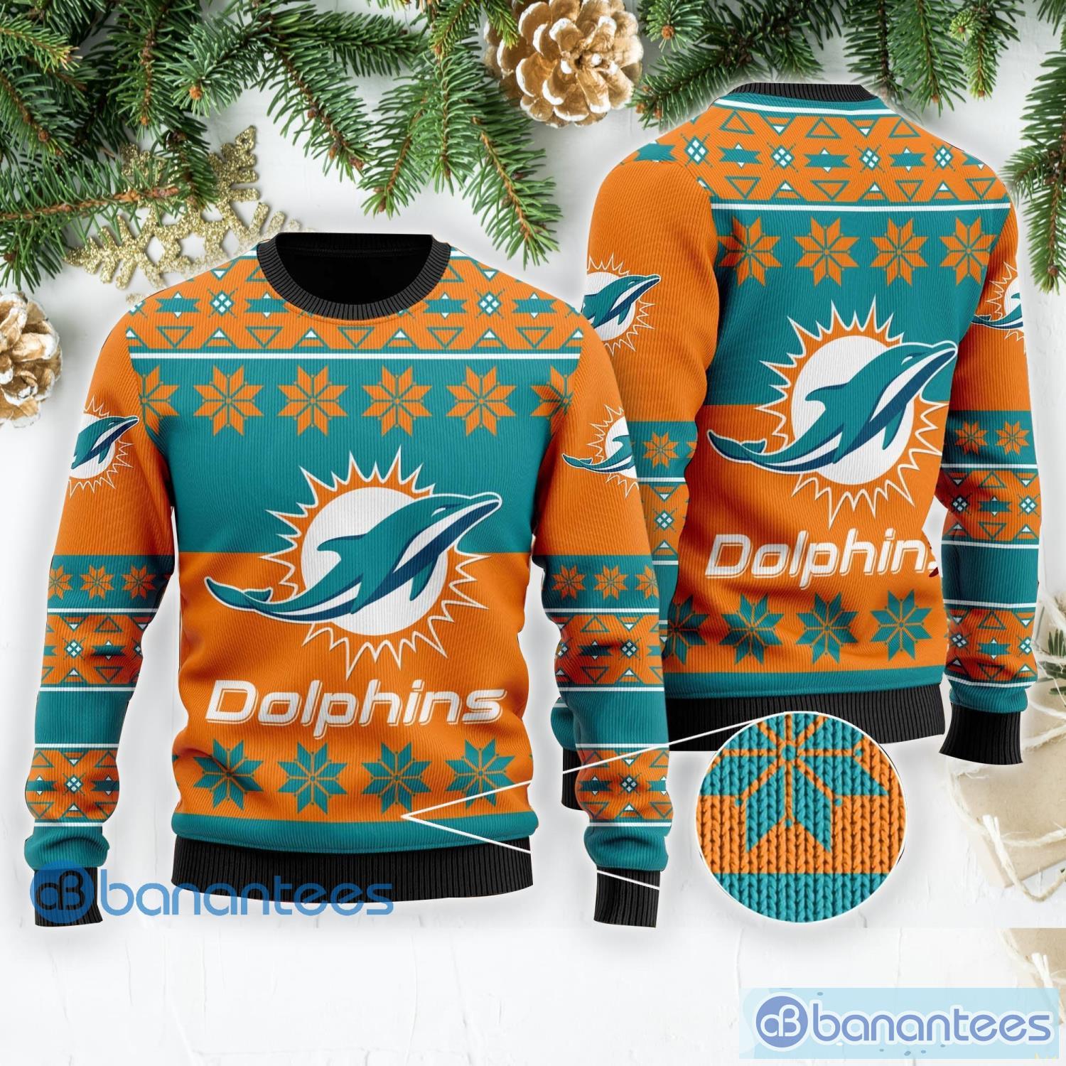 Miami Dolphins Snowflakes Pattern Ugly Christmas Sweater Christmas Gift -  Banantees