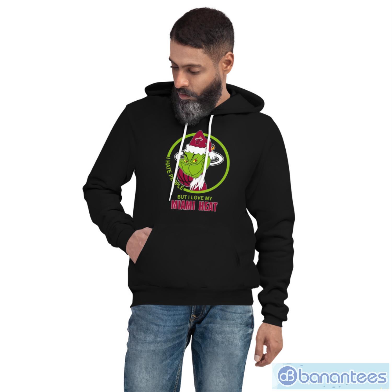 Miami Heat NBA Christmas Grinch I Hate People But I Love My Favorite Basketball Team T Shirt - Unisex Fleece Pullover Hoodie