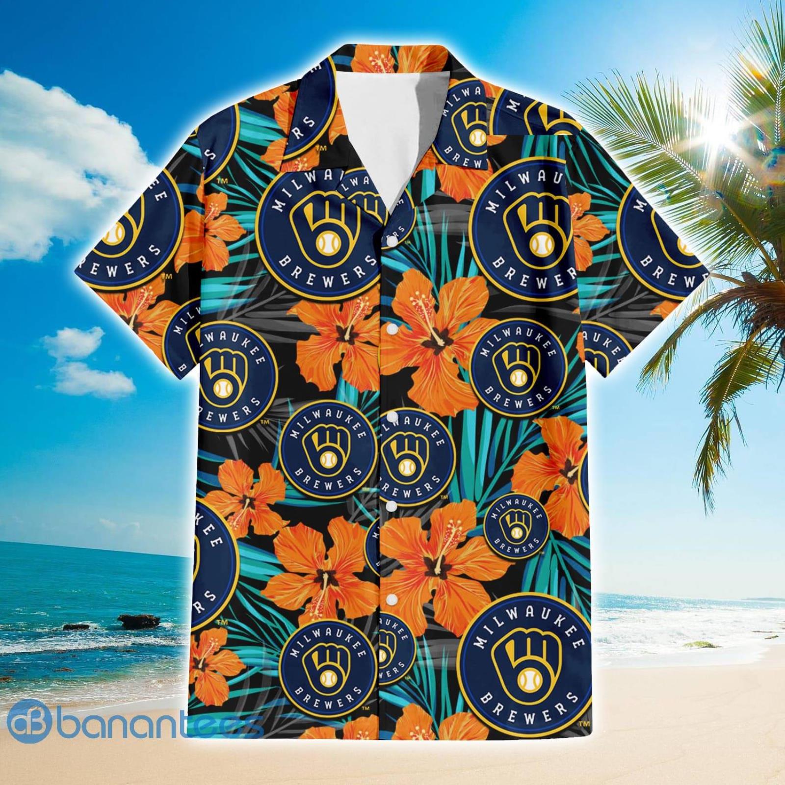 2023 Flower and Palm Trees Hawaiian Shirt - Milwaukee Brewers