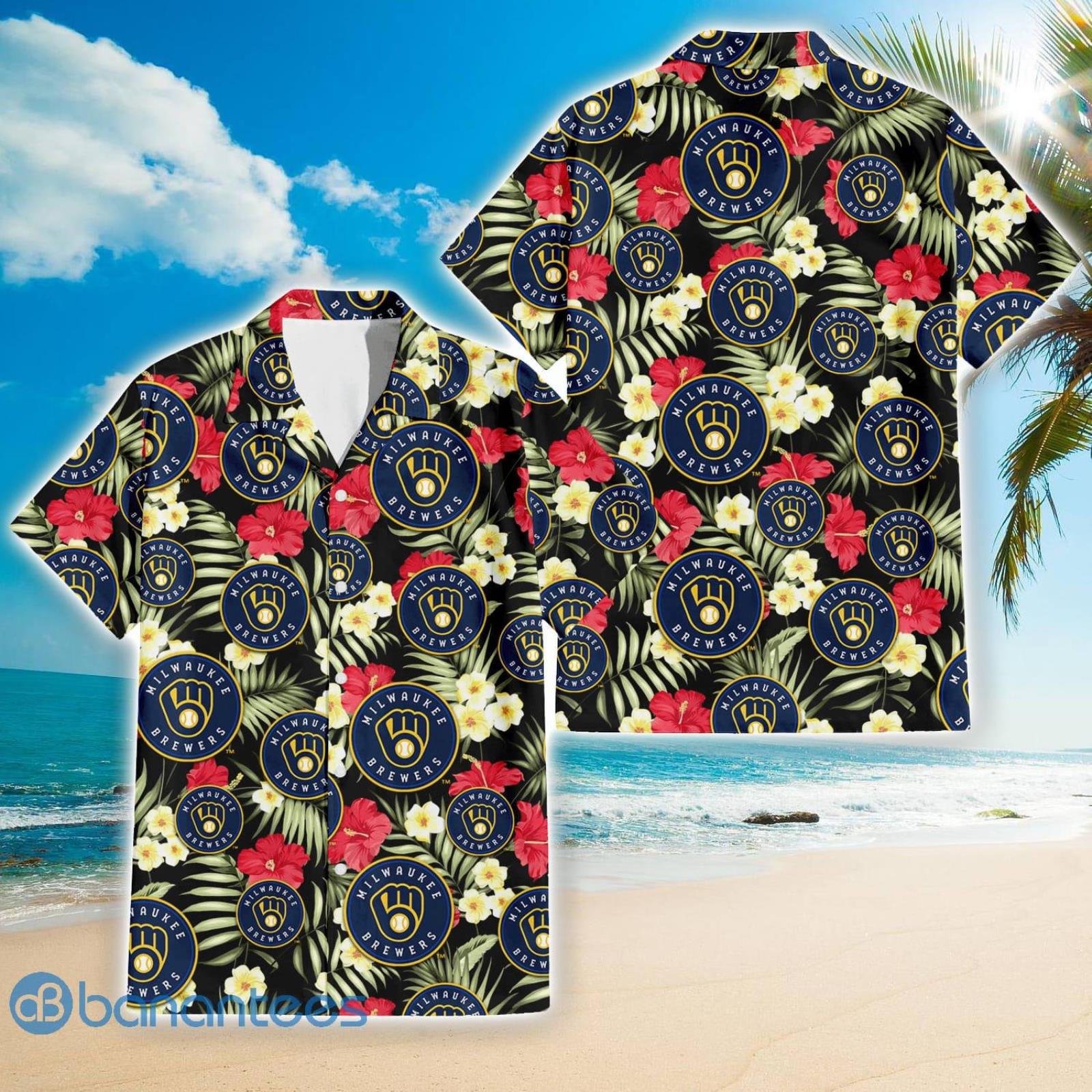 2023 Flower and Palm Trees Hawaiian Shirt - Milwaukee Brewers