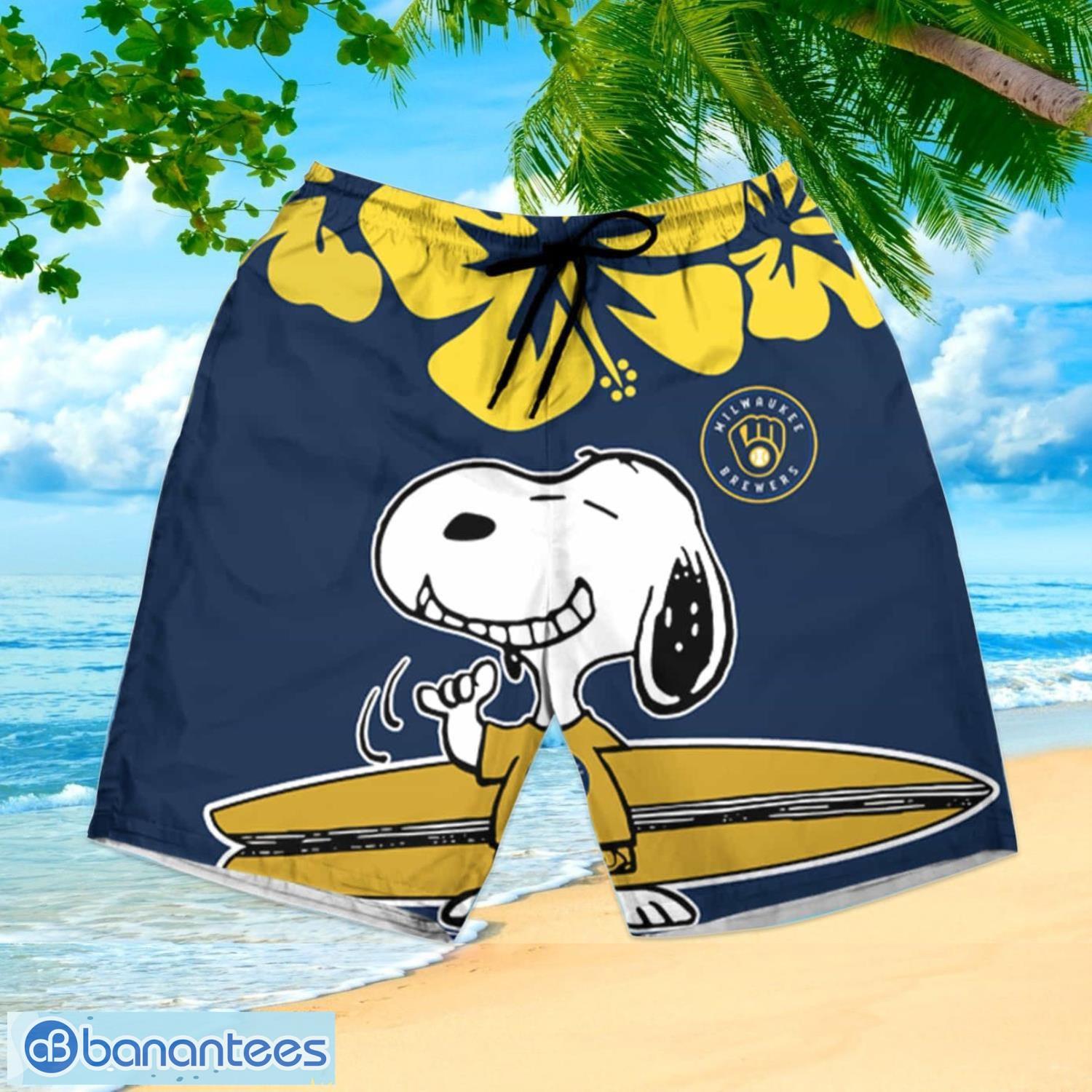 Milwaukee Brewers Snoopy Short Sleeve Hawaiian Shirt And Shorts