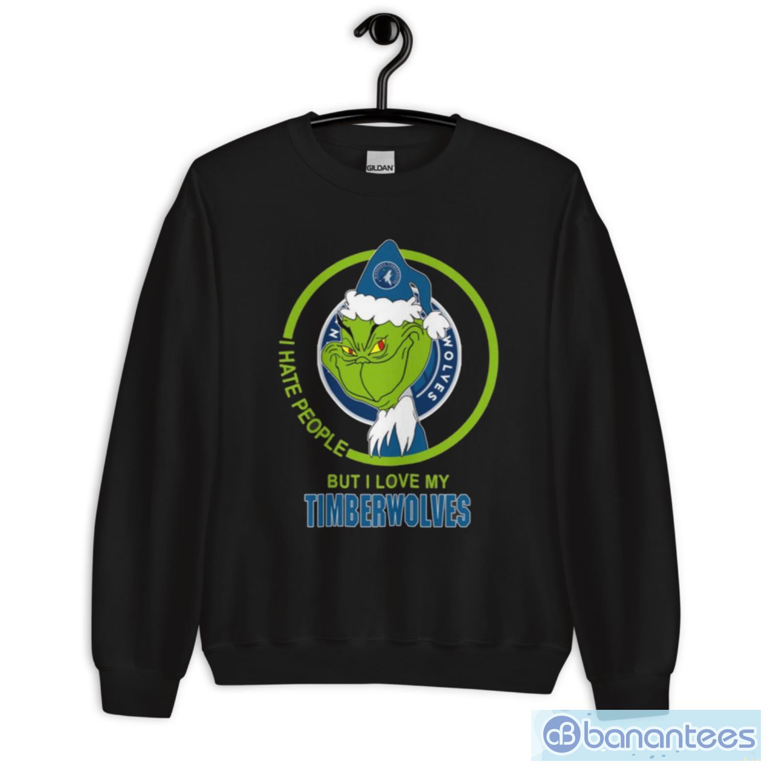 minnesota timberwolves nba christmas grinch i hate people but i love my favorite basketball team t shirt 2 image Minnesota Timberwolves NBA Christmas Grinch I Hate People But I Love My Favorite Basketball Team T Shirt - Unisex Heavy Blend Crewneck Sweatshirt