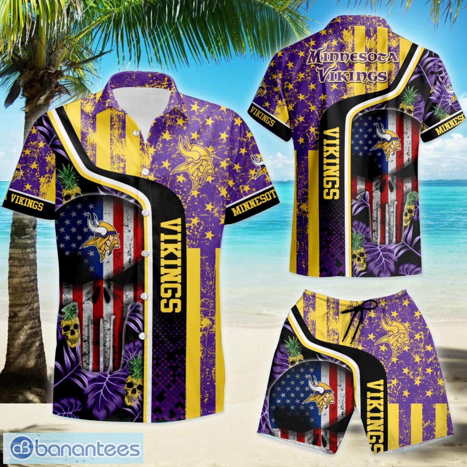 Minnesota Vikings American Flag Logo Hawaiian Shirt Vacation Gift For Men  And Women Gift - Banantees