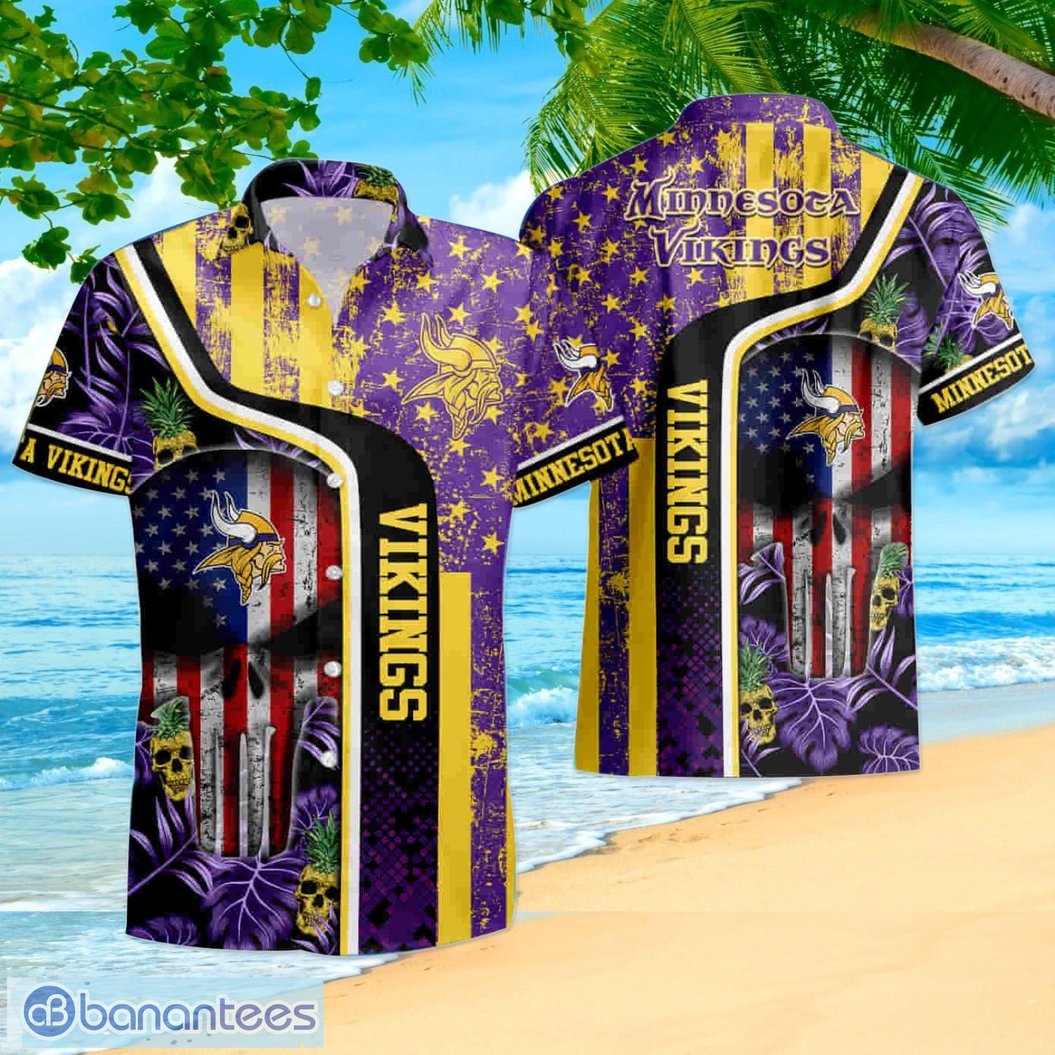 Minnesota Vikings and skull Hawaiian Shirt And Shorts Summer Vacation Gift  - Banantees