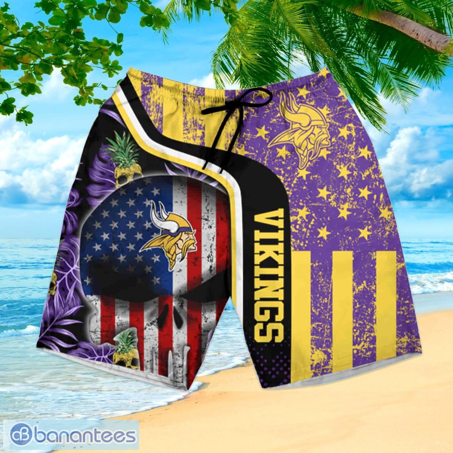 Minnesota Vikings and skull Hawaiian Shirt And Shorts Summer Vacation Gift  - Banantees