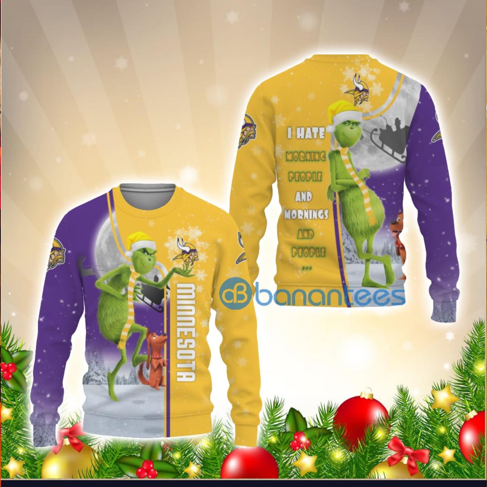 Minnesota Vikings Christmas Grinch Sweater For Fans - Banantees