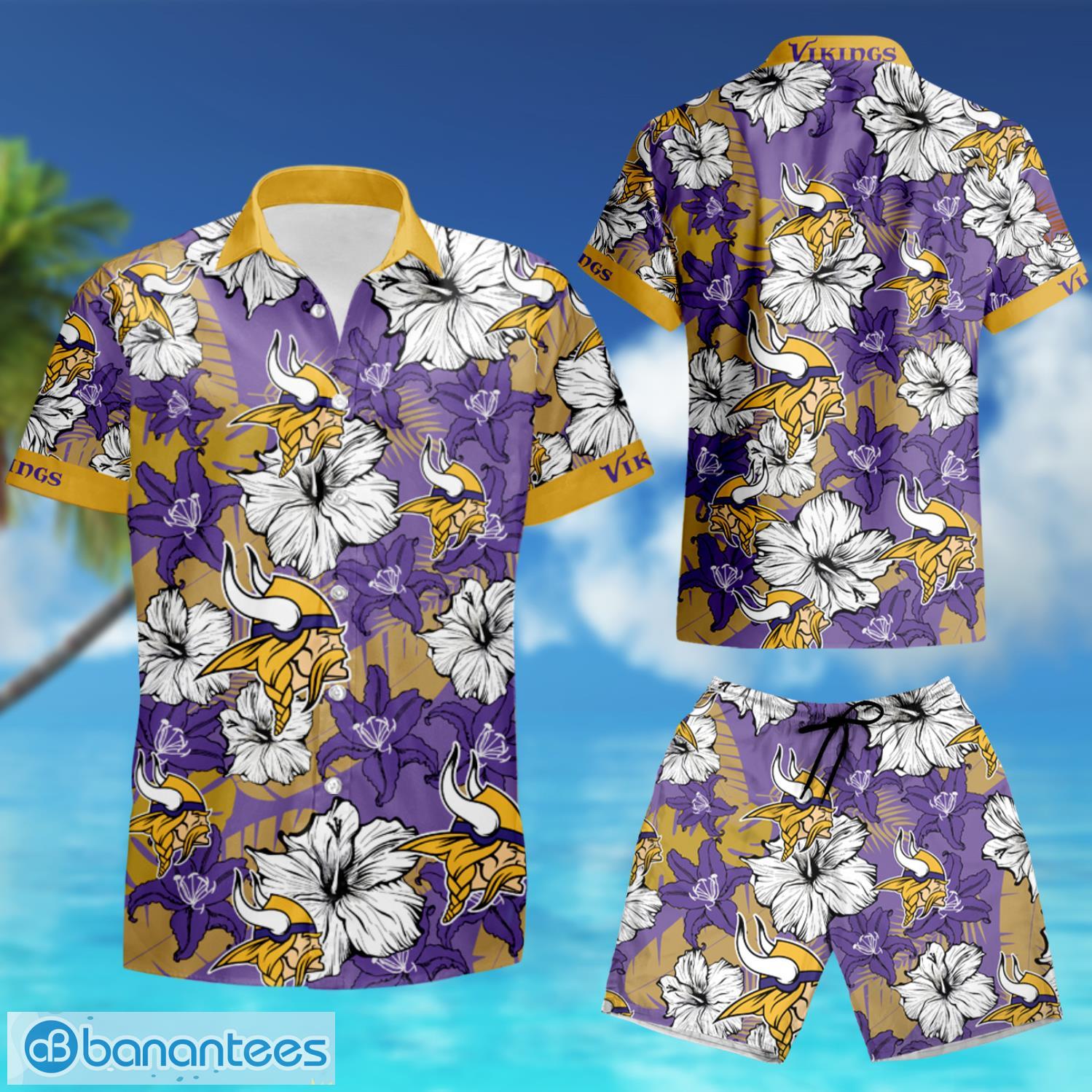 Minnesota Vikings and skull Hawaiian Shirt And Shorts Summer Vacation Gift  - Banantees