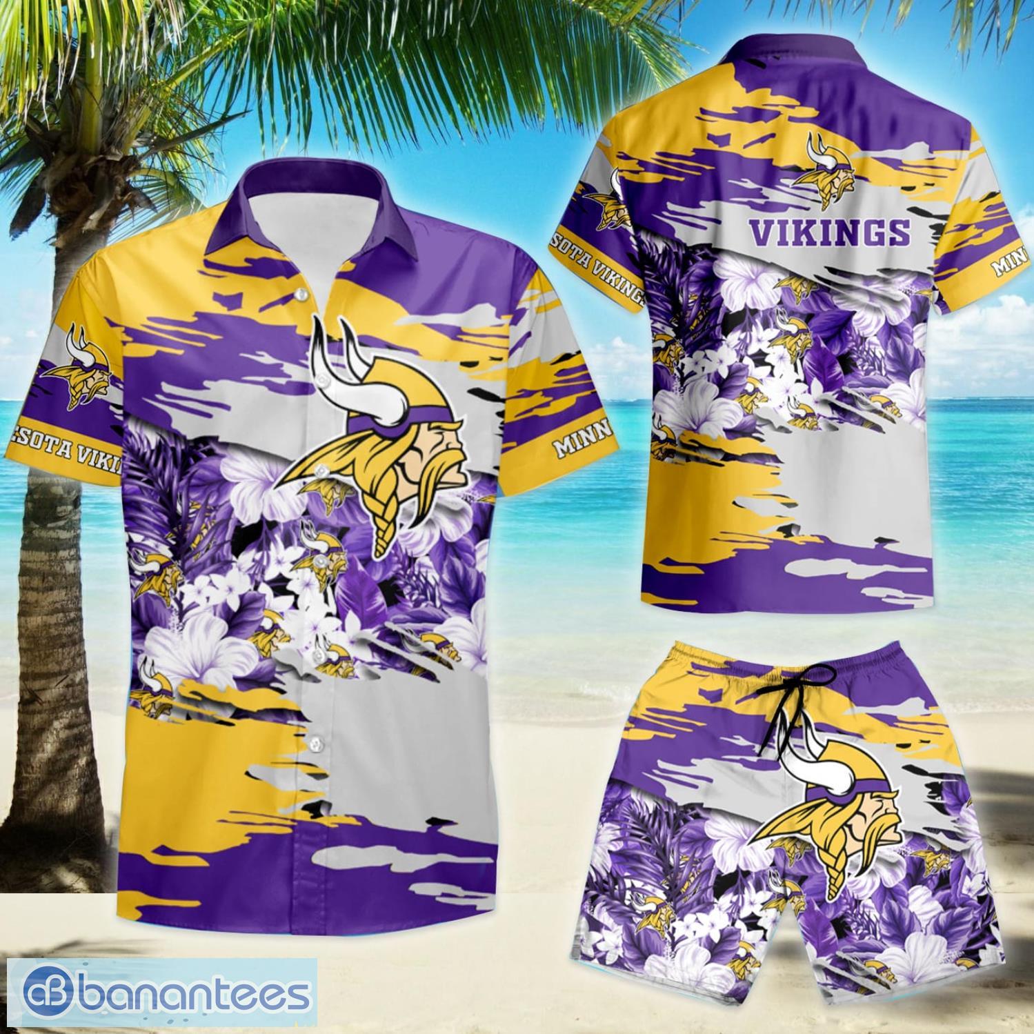 Minnesota Vikings Short Sleeve Aloha Hawaiian Shirt And Shorts Beach Gift -  Banantees