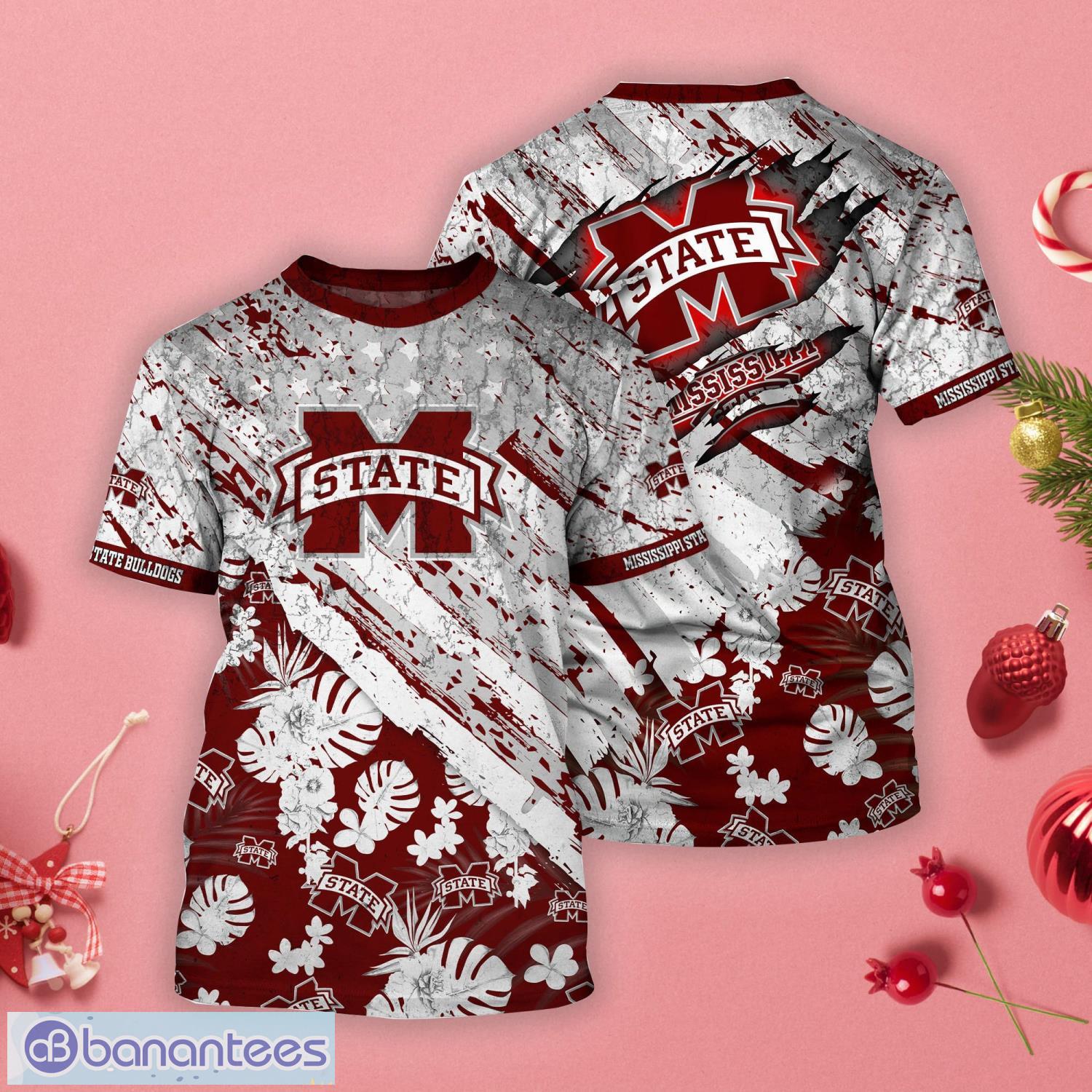 Mississippi State Bulldogs Tropical Flower Style And Flag All Over Printed 3D T-Shirt Product Photo 1