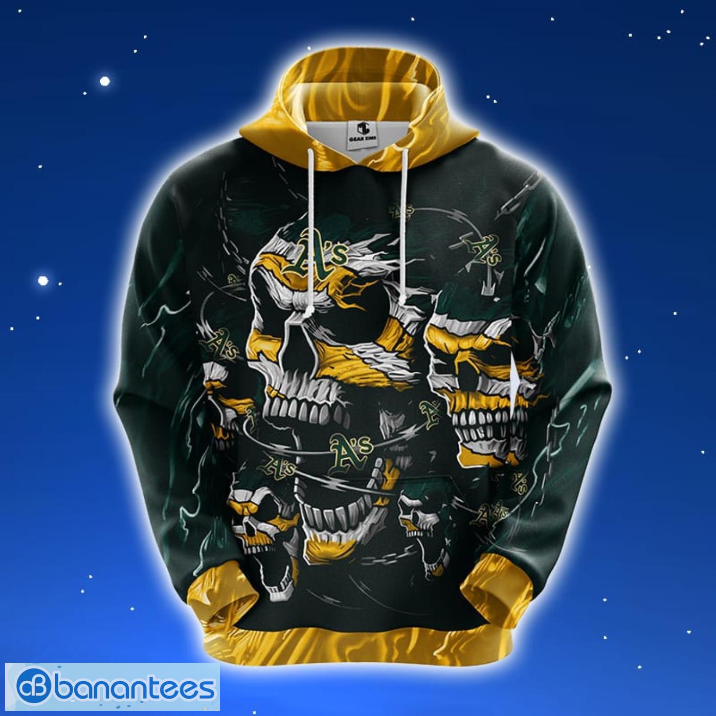 MLB Oakland Athletics Skull Funny Yellow 3D Hoodie Zip Hoodie For