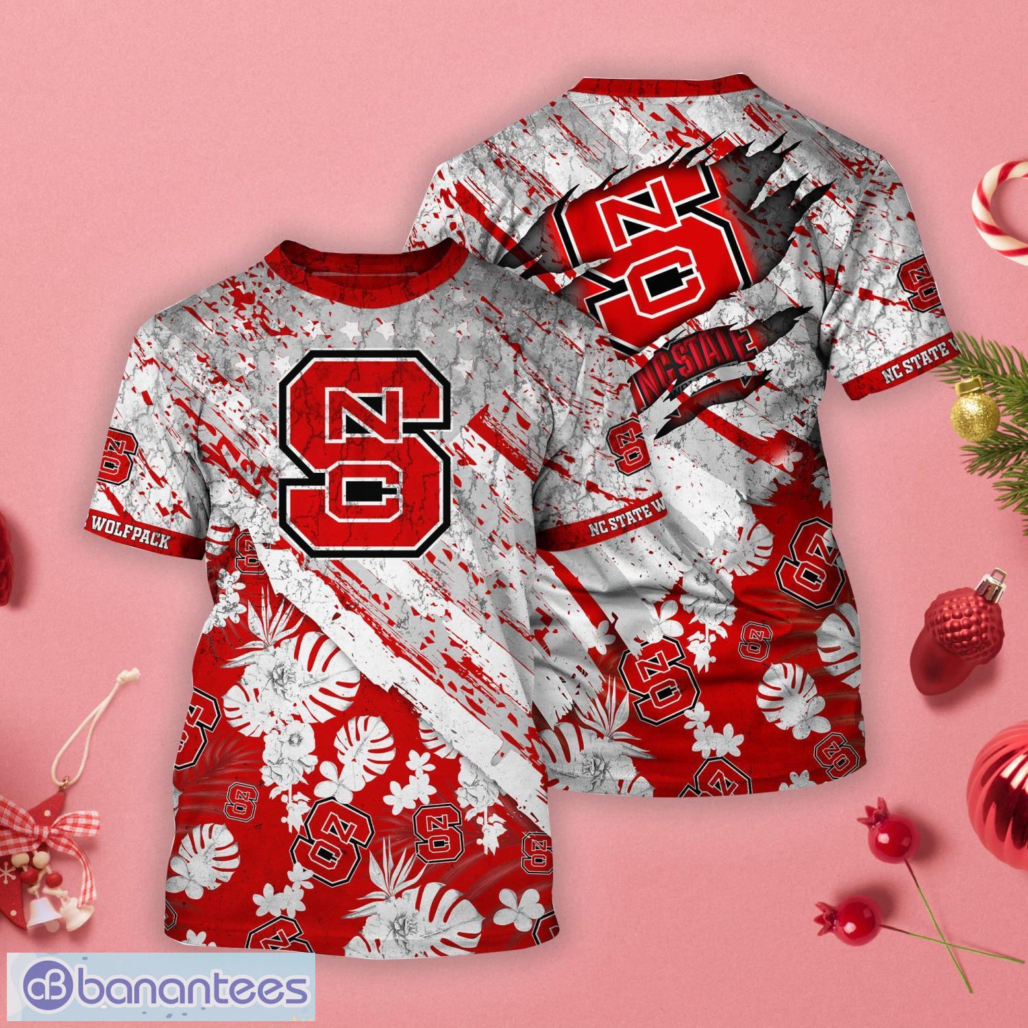 NC State Wolfpack Tropical Flower Style And Flag All Over Printed 3D T-Shirt Product Photo 1