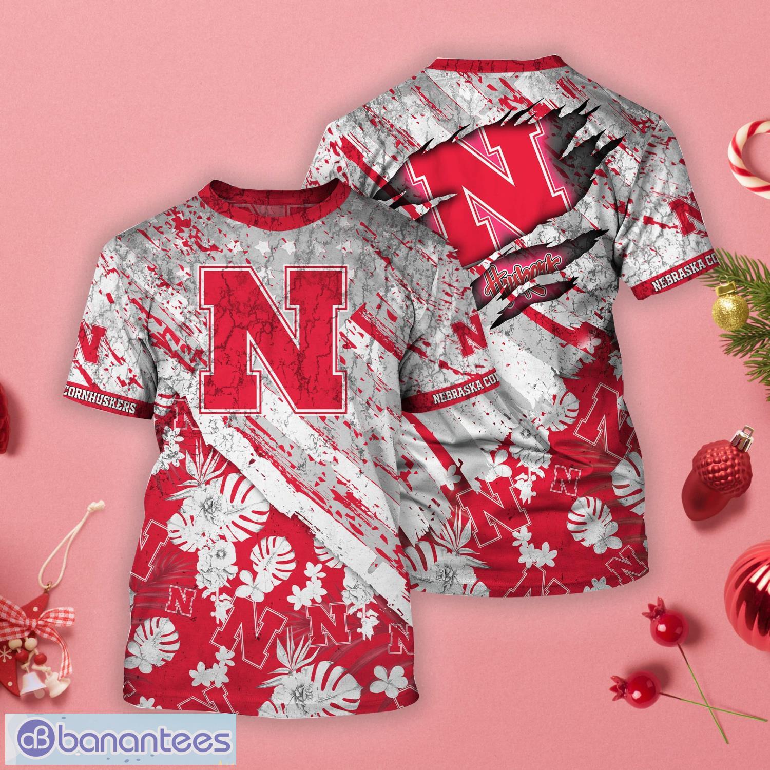 Nebraska Cornhuskers Tropical Flower Style And Flag All Over Printed 3D T-Shirt Product Photo 1