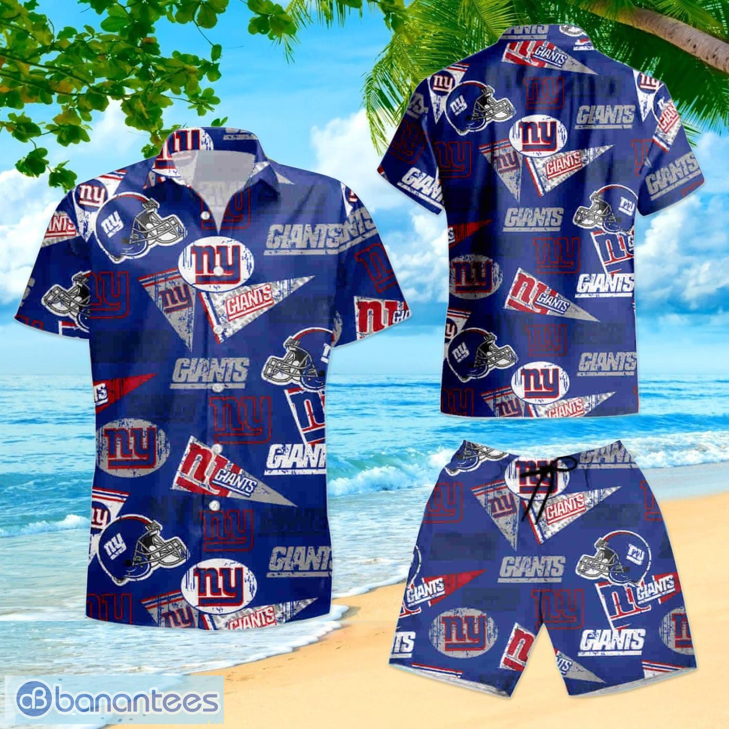 New York Giants Logo And Helmet Hawaiian Shirt And Shorts Best Gift For  Summer Vacation - Banantees