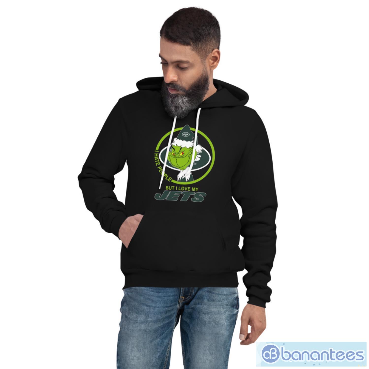 New York Jets NFL Christmas Grinch I Hate People But I Love My Favorite Football Team T Shirt - Unisex Fleece Pullover Hoodie