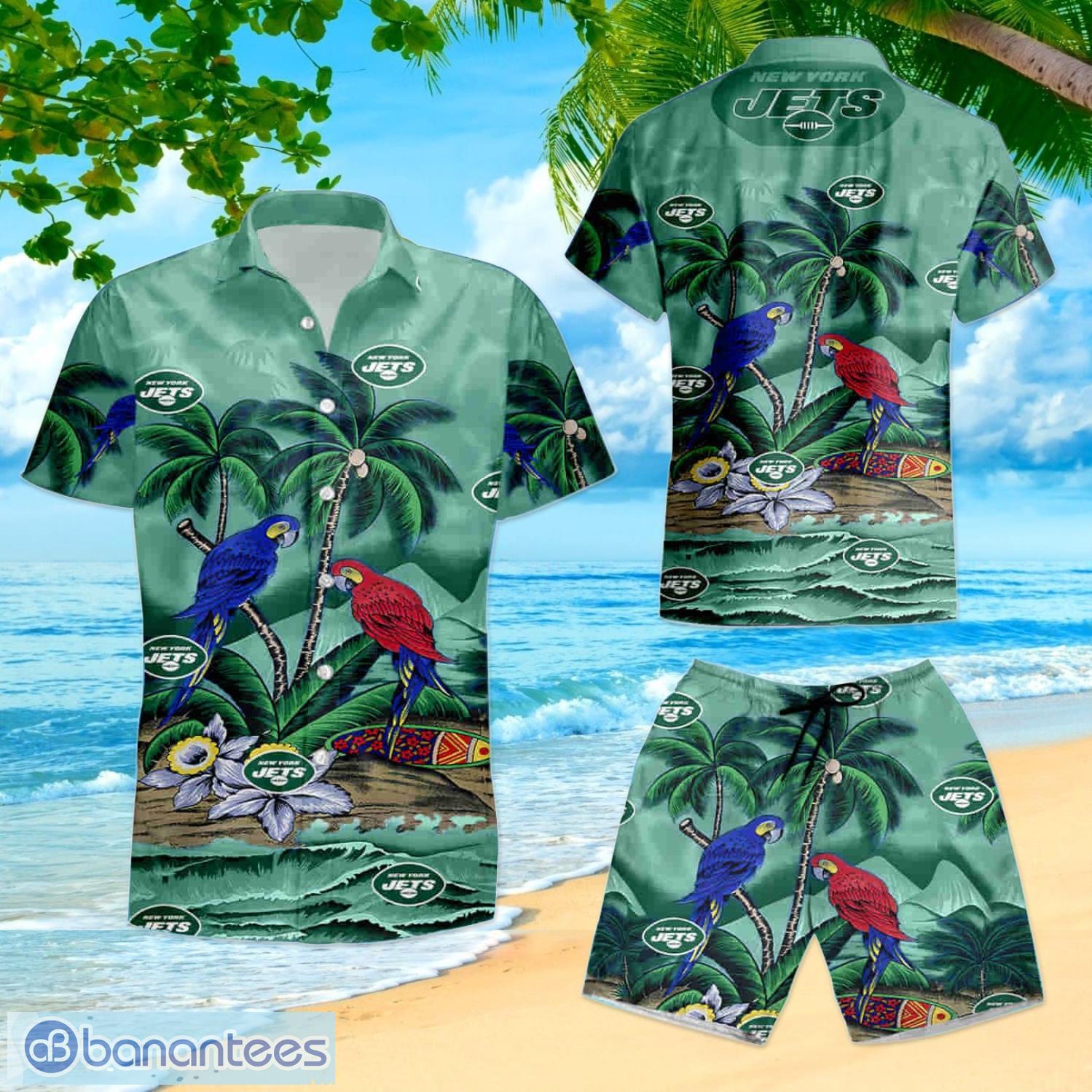 New York Jets Parrots Short Sleeve Aloha Hawaiian Shirt And Shorts Beach  Gift - Banantees