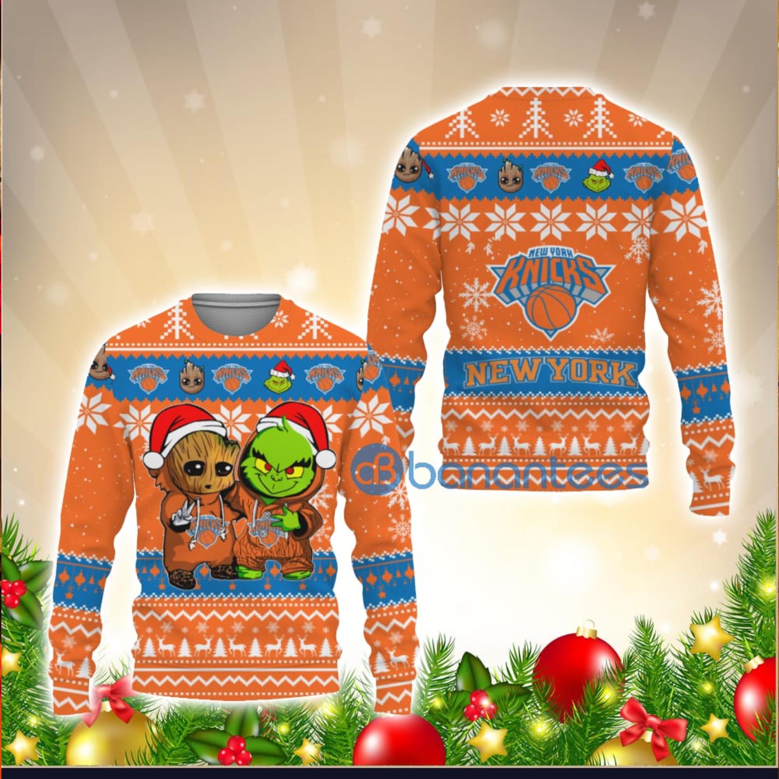 New York Knicks Baby Groot And Grinch Best Friends 3D Chirstmas