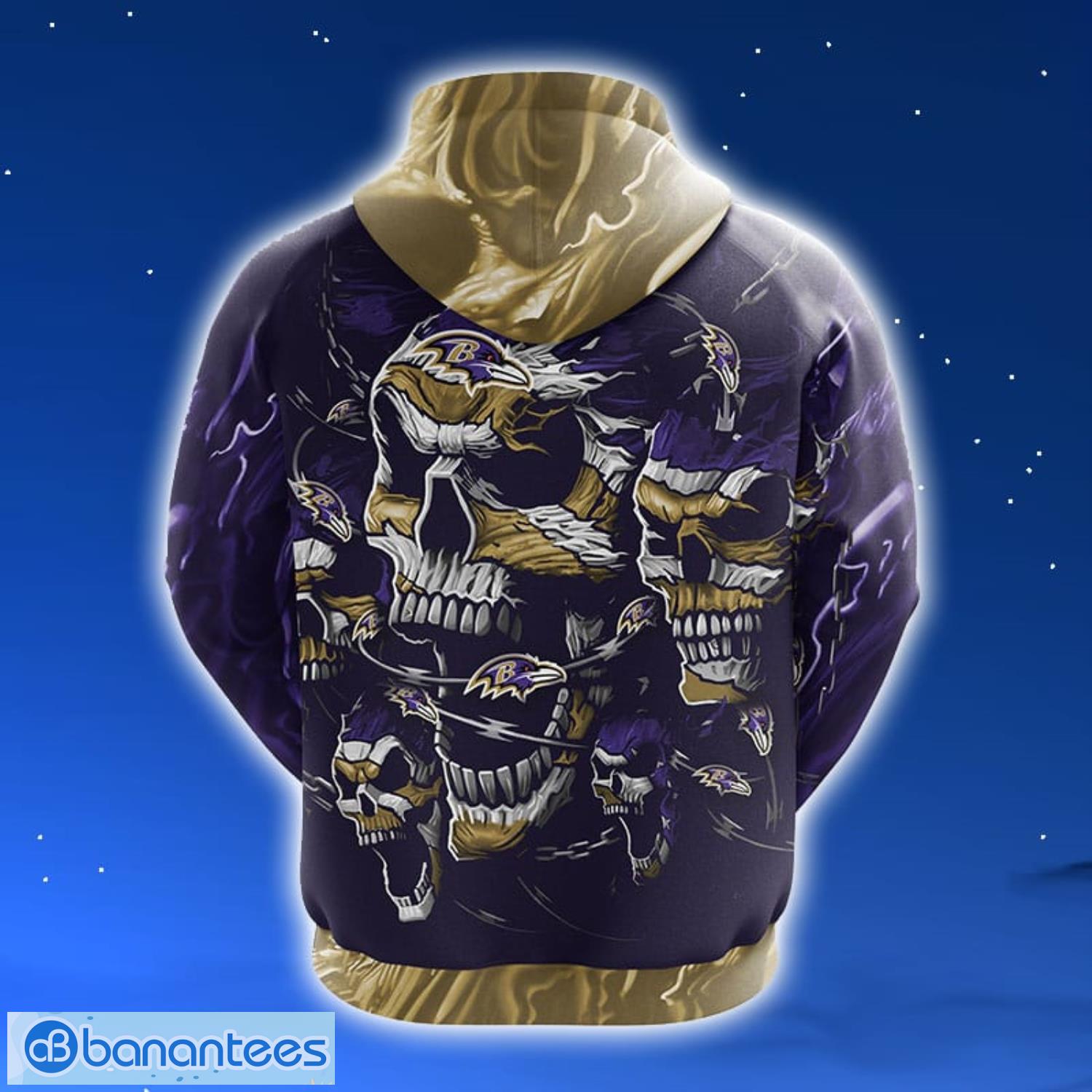 NFL Baltimore Ravens Skull Funny Violet 3D Hoodie Zip Hoodie For Men And Women Sport Gift Product Photo 2