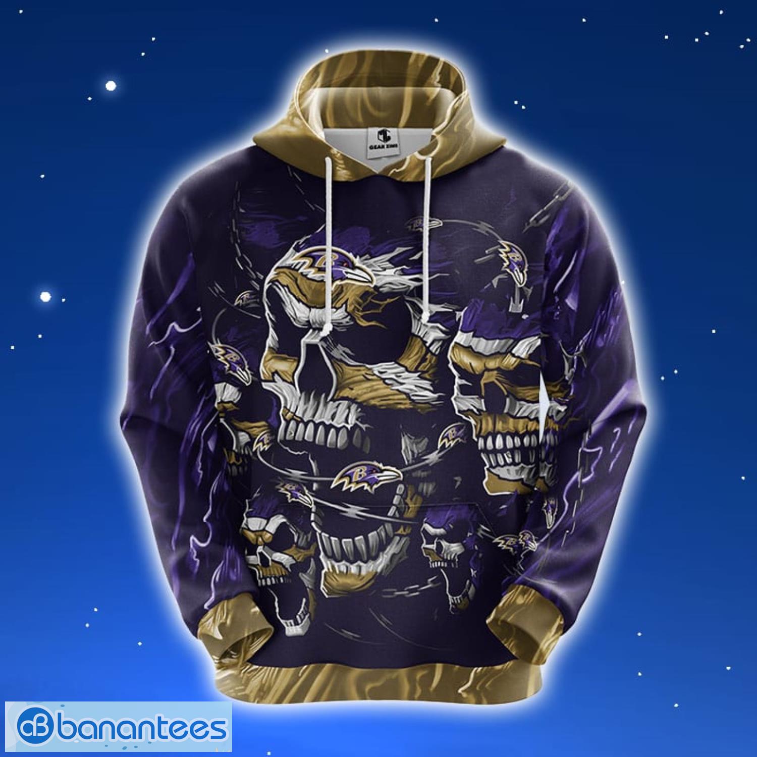 NFL Baltimore Ravens Skull Funny Violet 3D Hoodie Zip Hoodie For Men And Women Sport Gift Product Photo 1