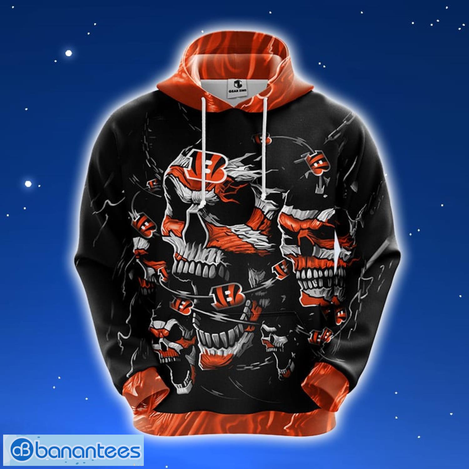 NFL Cincinnati Bengals Skull Funny Orange 3D Hoodie Zip Hoodie For Men And Women Sport Gift Product Photo 1