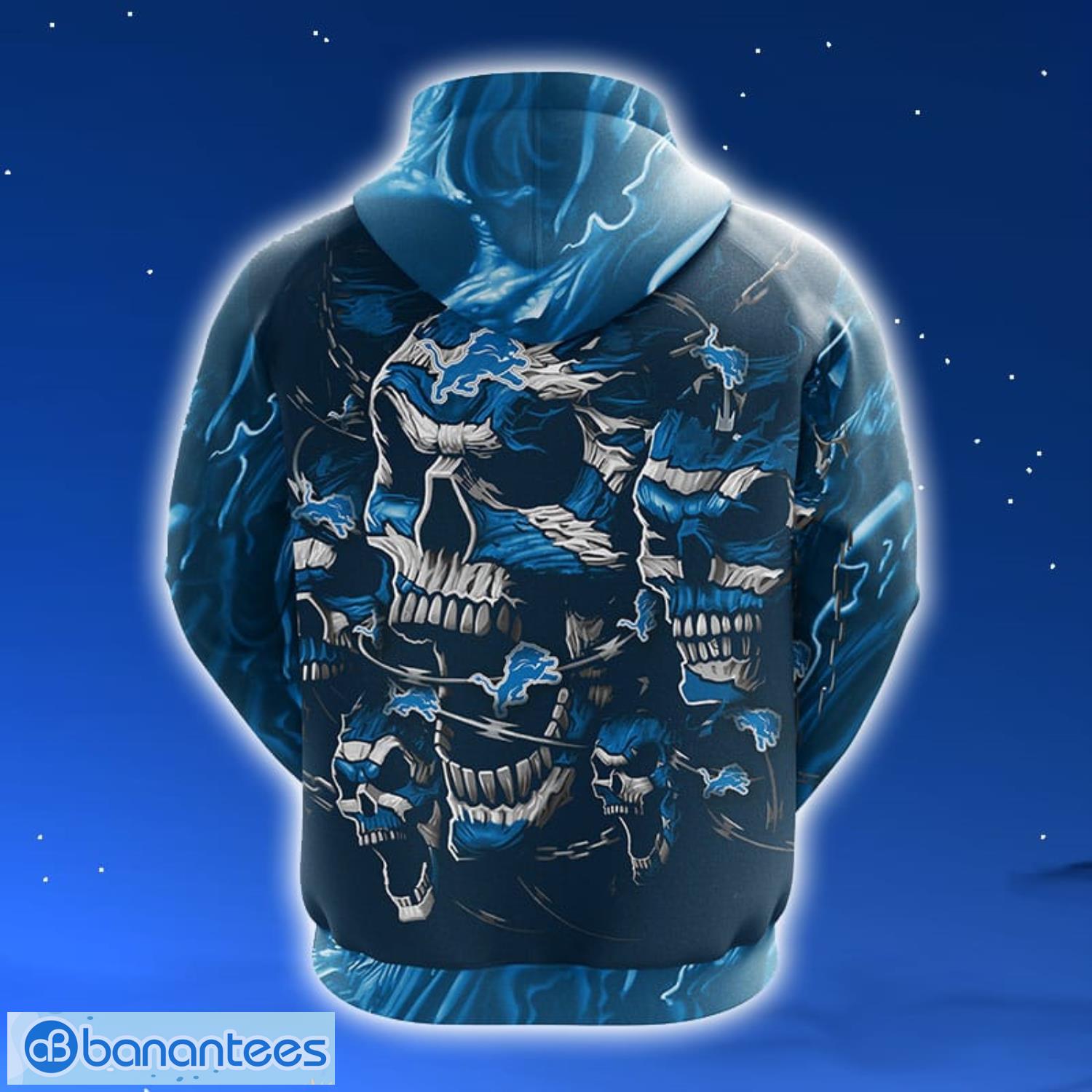 NFL Detroit Lions Skull Funny Blue 3D Hoodie Zip Hoodie For Men And Women Sport Gift Product Photo 2