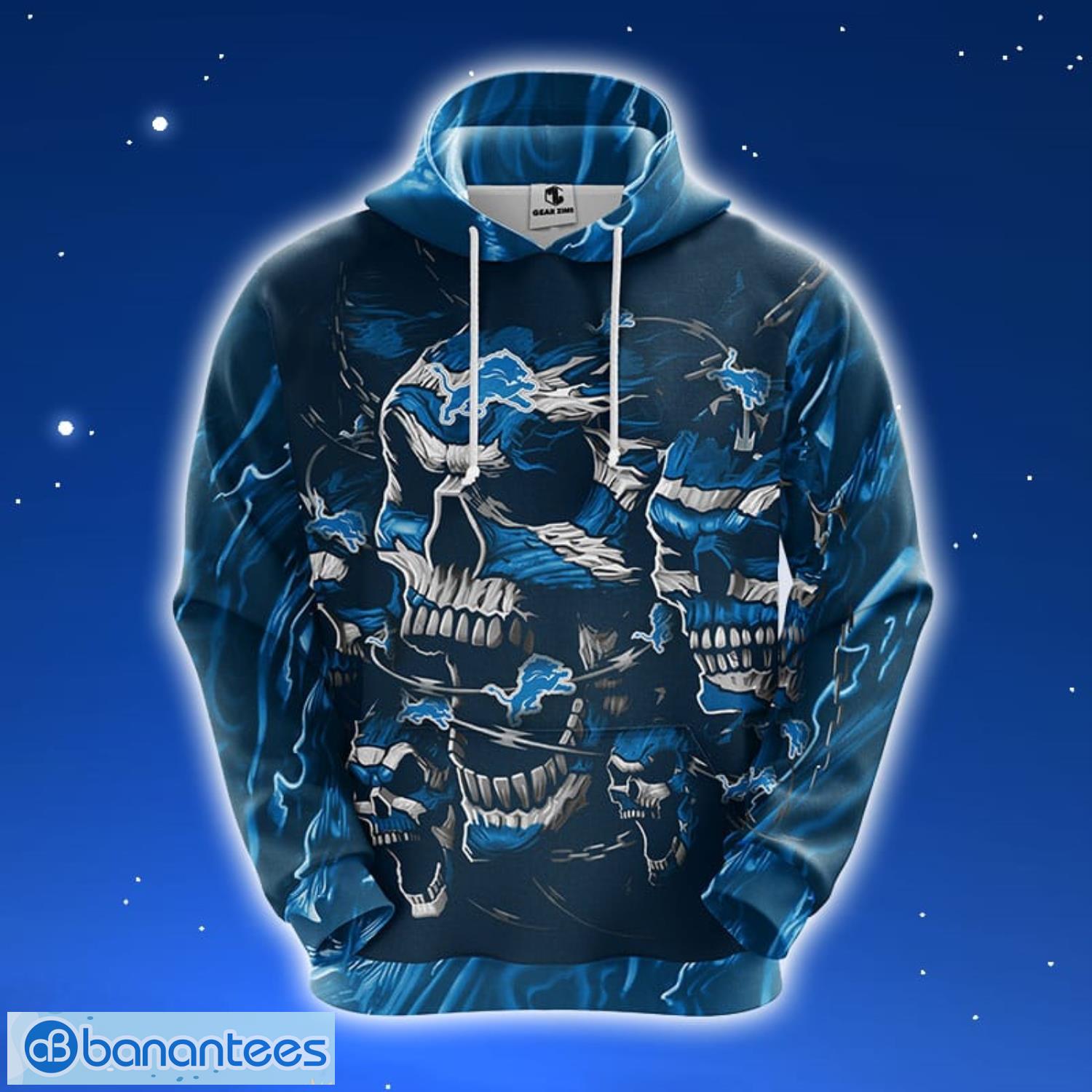 NFL Detroit Lions Skull Funny Blue 3D Hoodie Zip Hoodie For Men And Women Sport Gift Product Photo 1