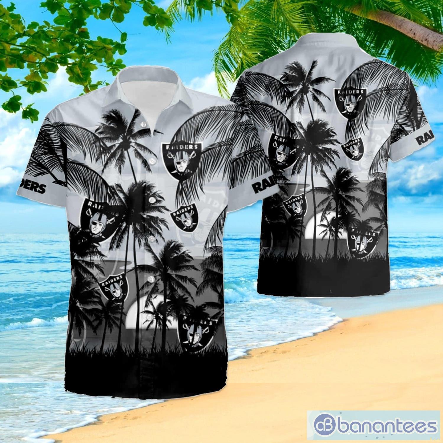 Las Vegas Raiders 2 Pieces Outfits Casual Zip Collared Shirt Beach Shorts  Set