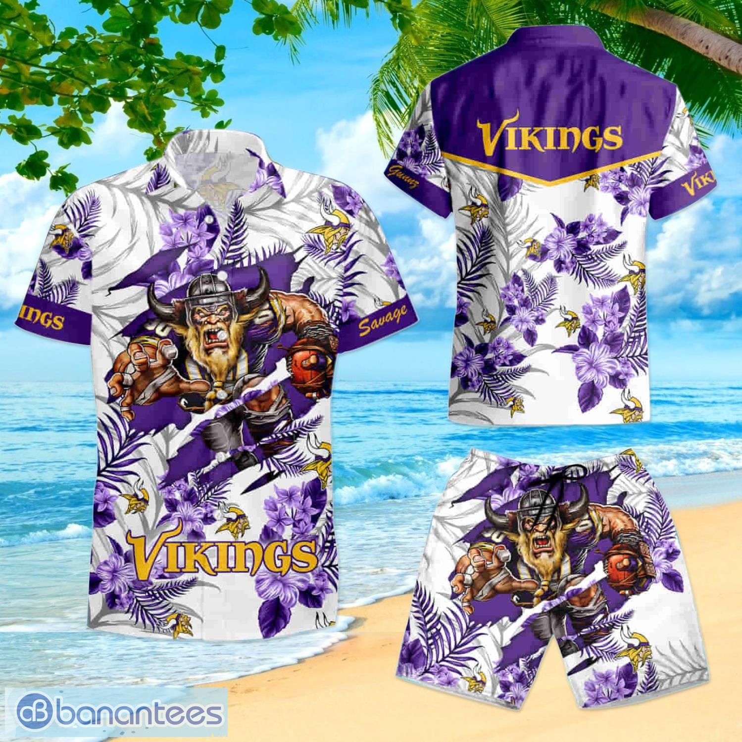 Minnesota Vikings and skull Hawaiian Shirt And Shorts Summer Vacation Gift  - Banantees