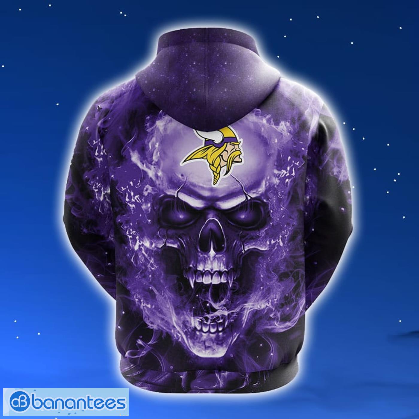 NFL Minnesota Vikings Skull Funny Violet 3D Hoodie Zip Hoodie For Men And Women Sport Gift Product Photo 2