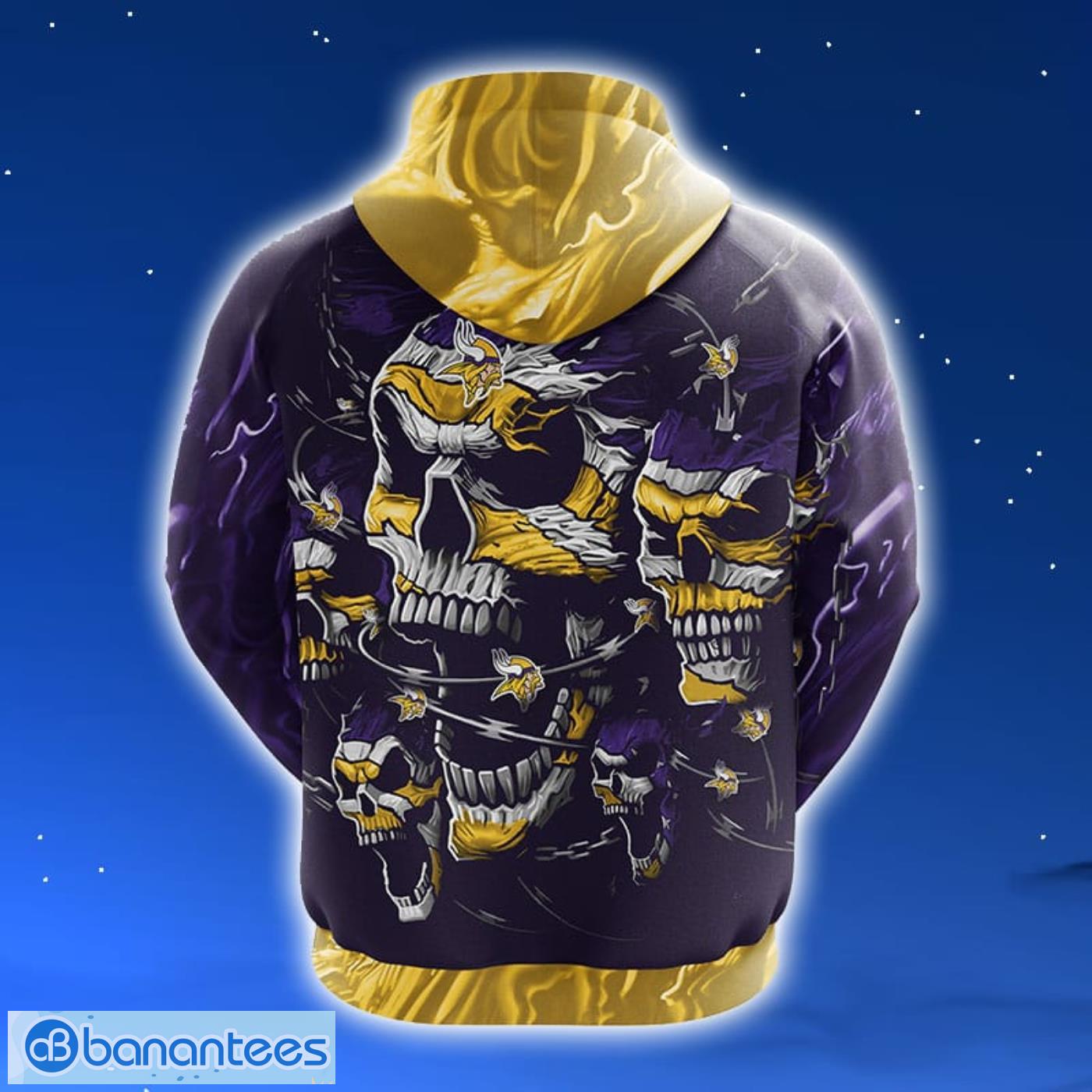 NFL Minnesota Vikings Skull Funny Yellow 3D Hoodie Zip Hoodie For Men And Women Sport Gift Product Photo 2