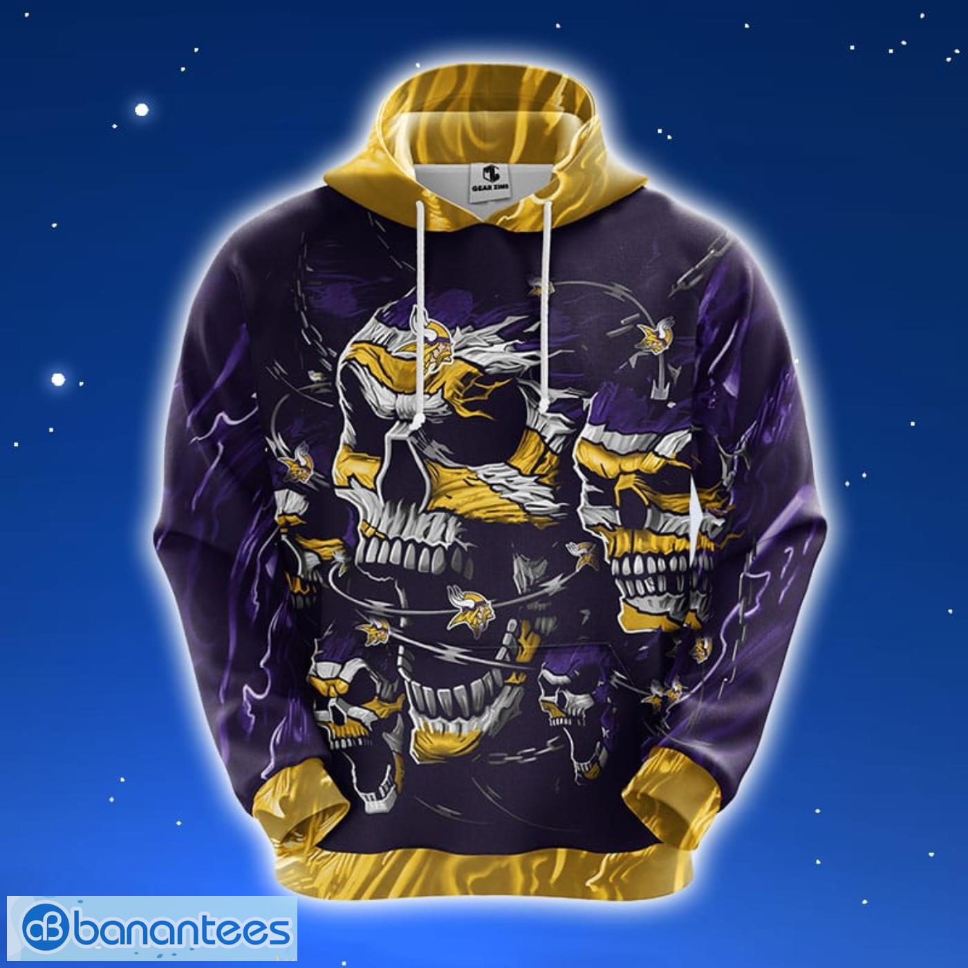 NFL Minnesota Vikings Skull Funny Yellow 3D Hoodie Zip Hoodie For Men And Women Sport Gift Product Photo 1