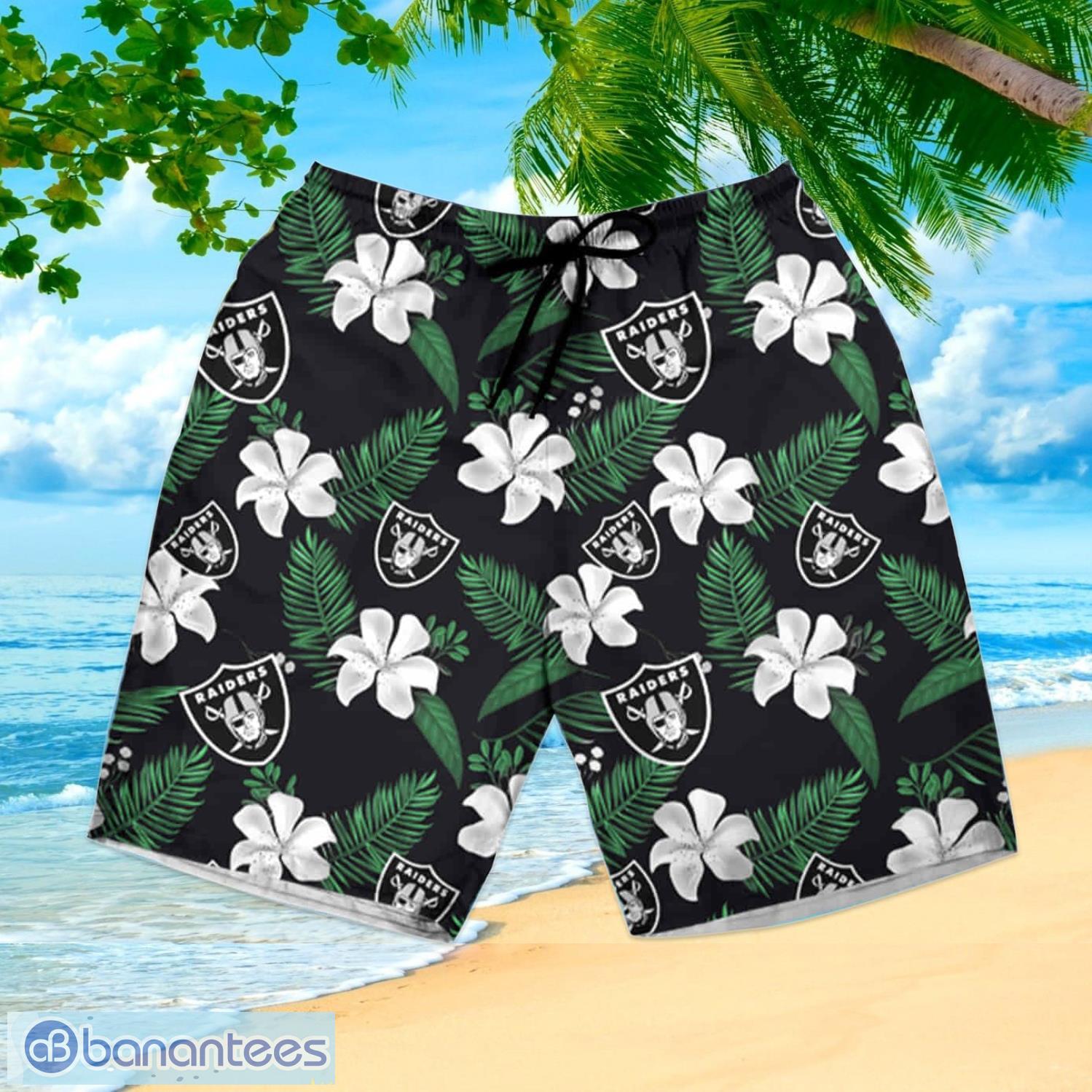 Oakland Raiders Tropical Flower Short Sleeve Aloha Hawaiian Shirt And  Shorts Beach Gift - Banantees