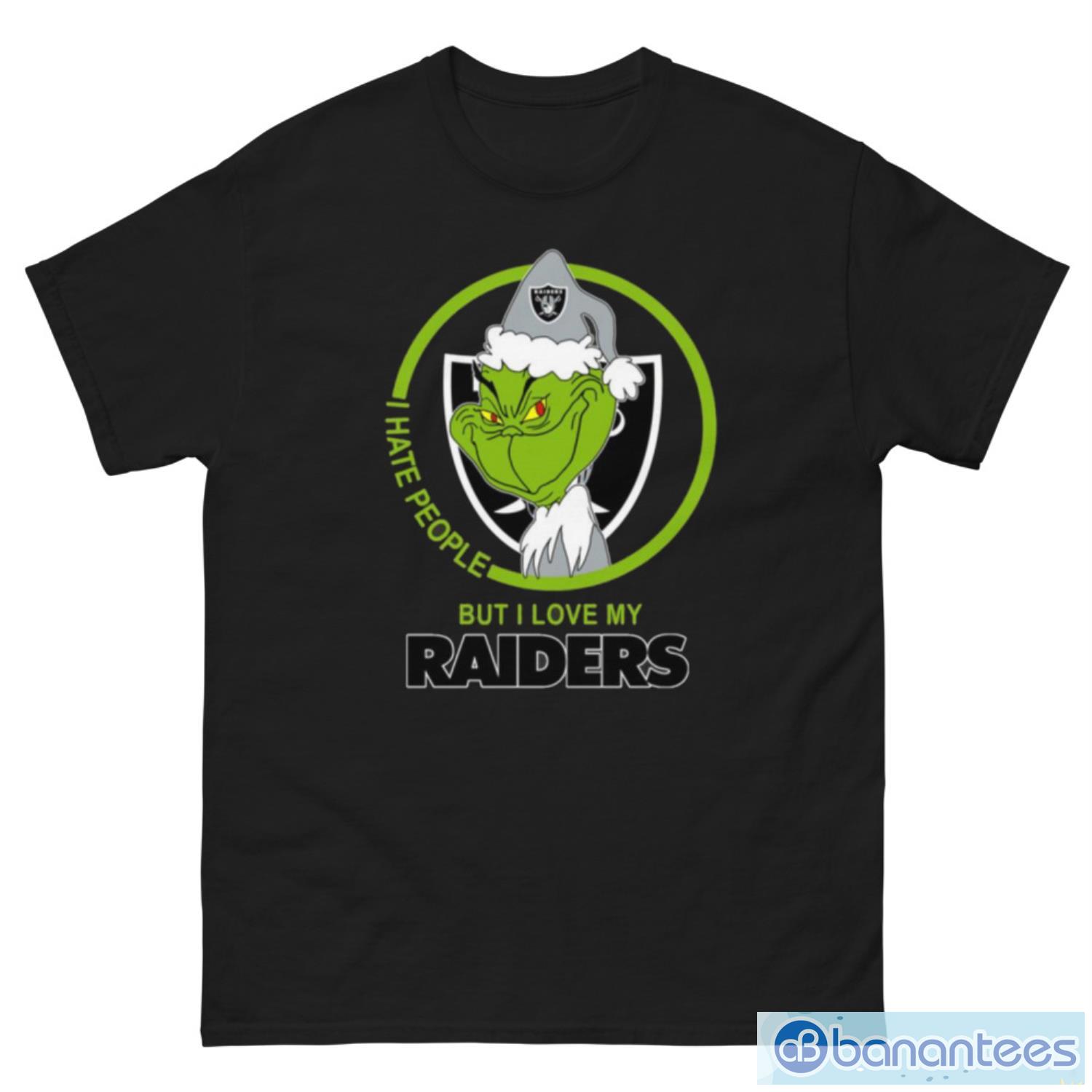 Oakland Raiders NFL Christmas Grinch I Hate People But I Love My Favorite Football Team T Shirt - G500 Men’s Classic Tee