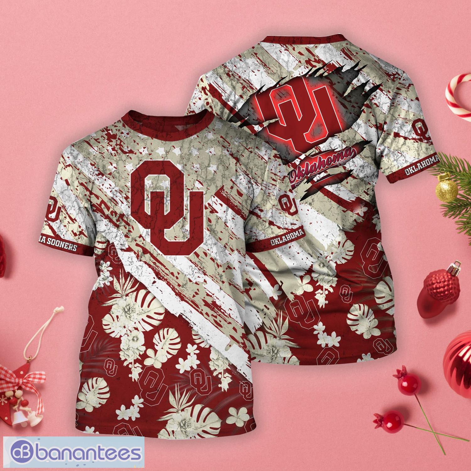 Oklahoma Sooners Tropical Flower Style And Flag All Over Printed 3D T-Shirt Product Photo 1