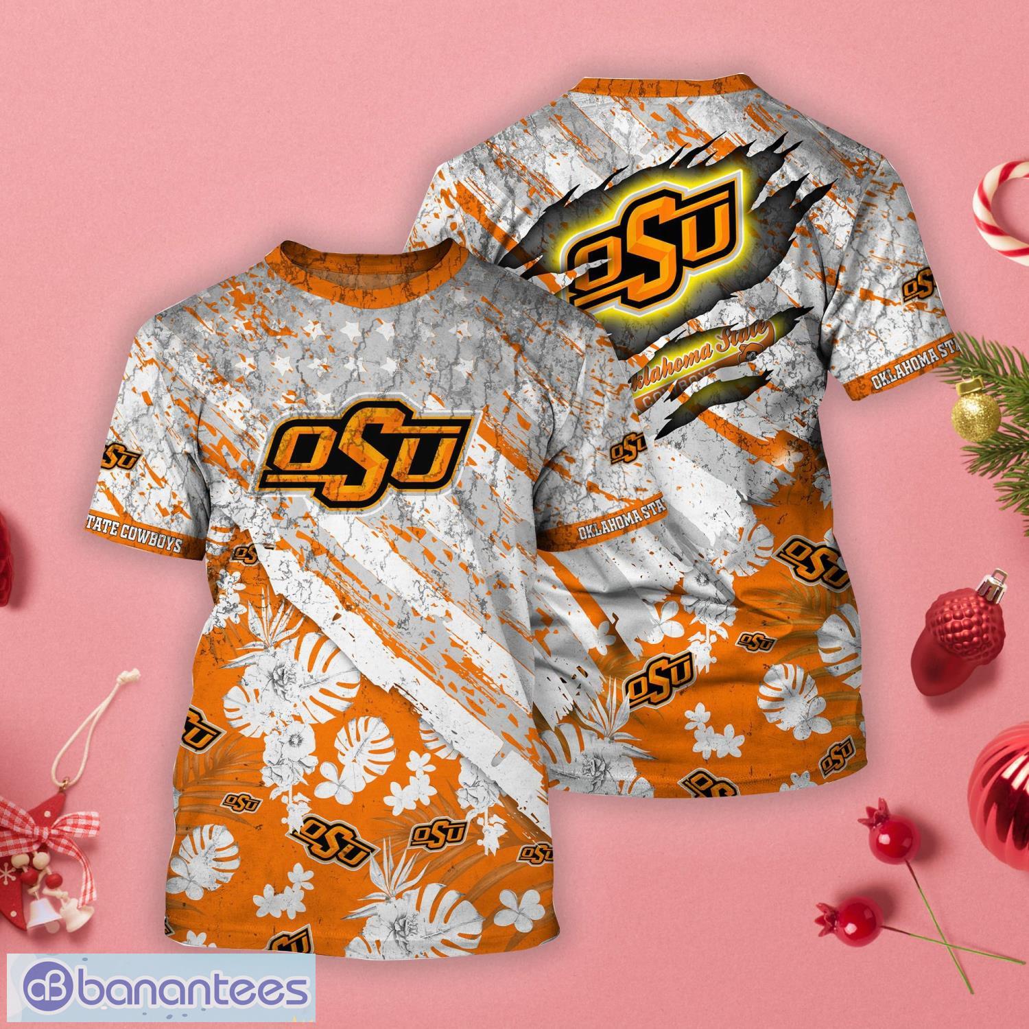 Oklahoma State Cowboys Tropical Flower Style And Flag All Over Printed 3D T-Shirt Product Photo 1