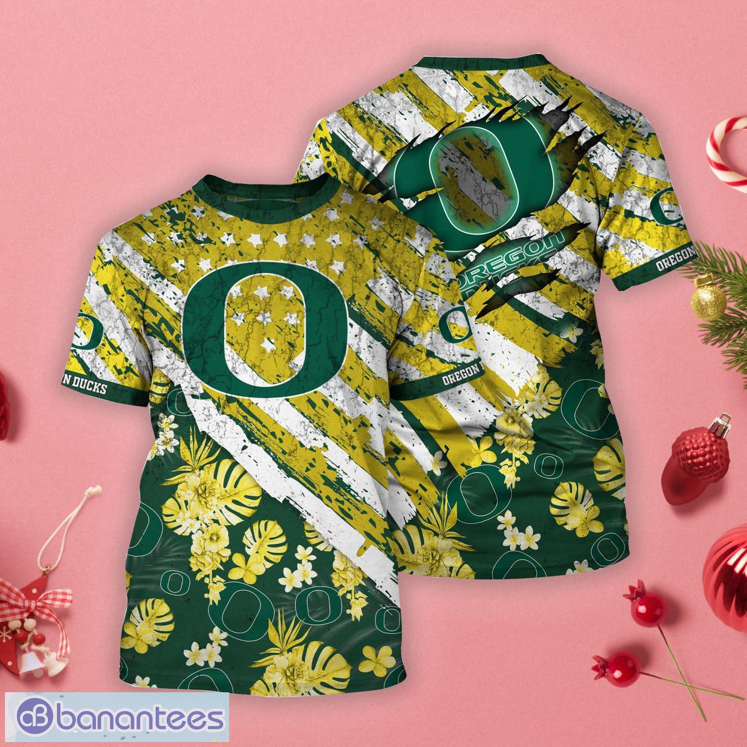 Oregon Ducks Tropical Flower Style And Flag All Over Printed 3D T-Shirt Product Photo 1