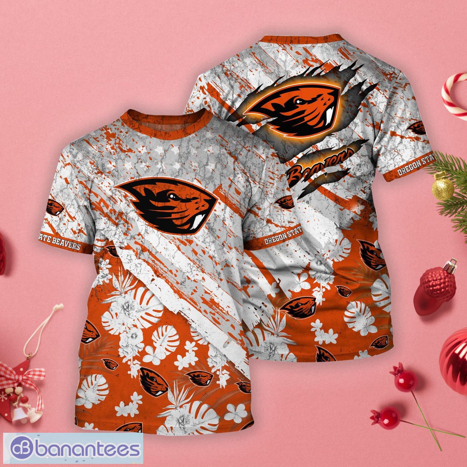 Oregon State Beavers Tropical Flower Style And Flag All Over Printed 3D T-Shirt Product Photo 1