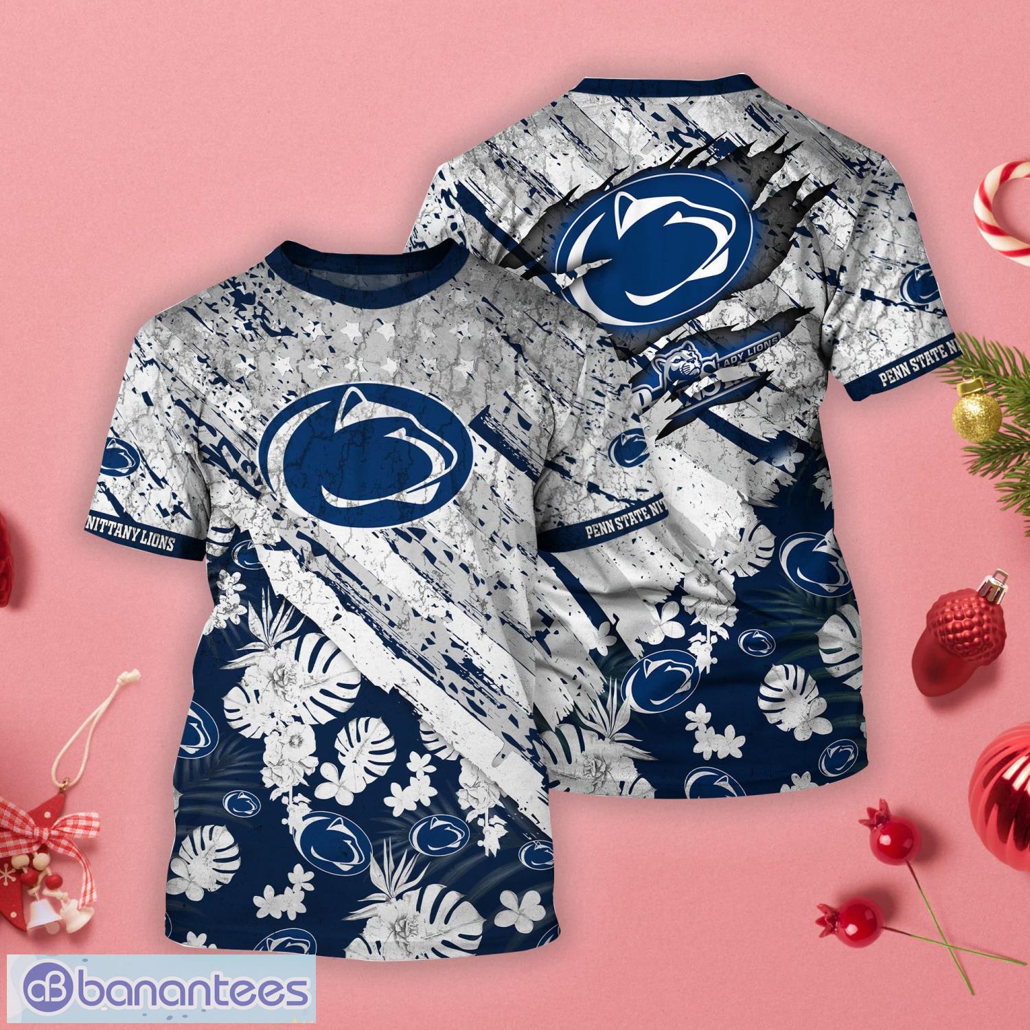 Penn State Nittany Lions Tropical Flower Style And Flag All Over Printed 3D T-Shirt Product Photo 1