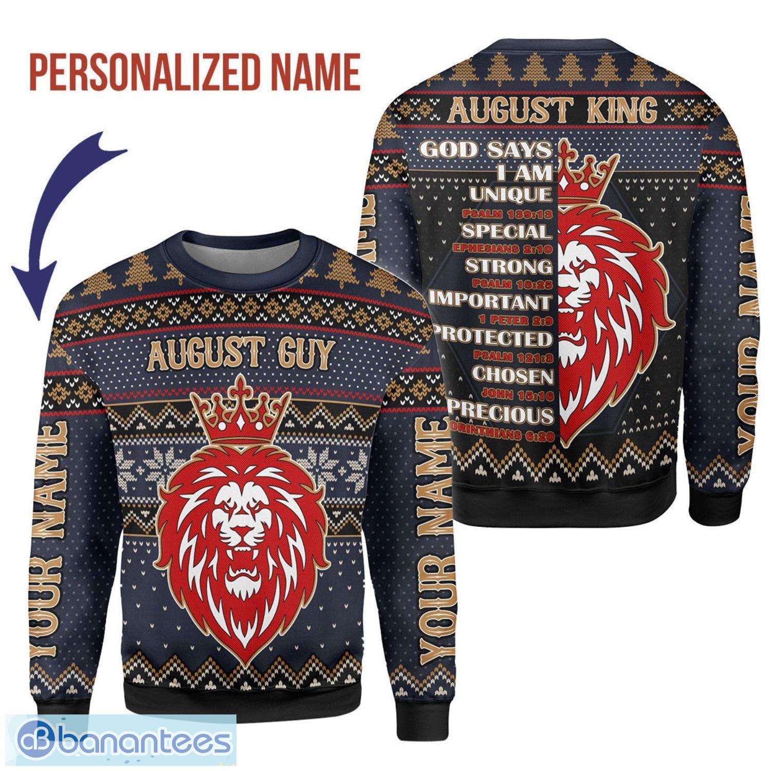 Personalized Name August Guy God Says I Am Unique 3D Ugly Christmas Sweater Christmas Gift Product Photo 1
