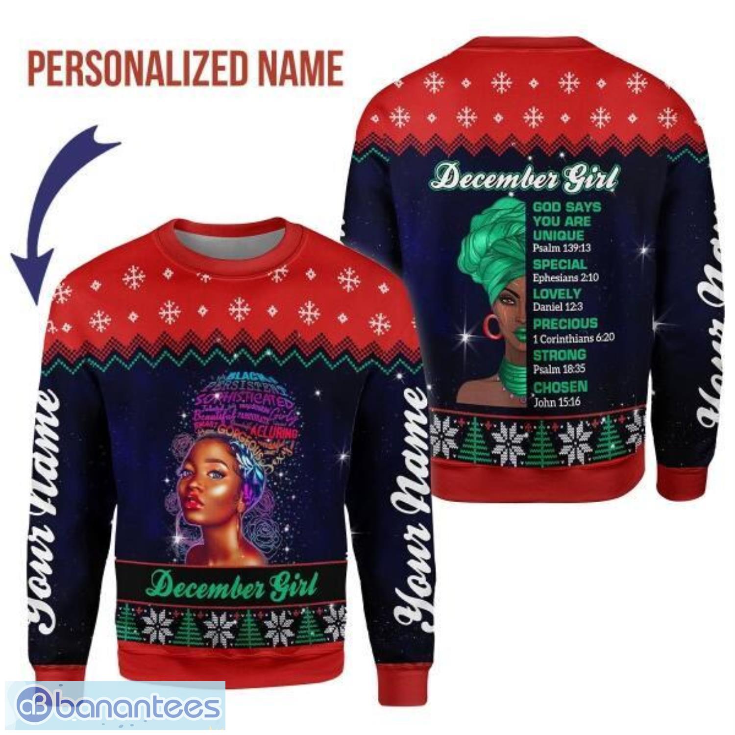 Personalized Name December Girl God Says You Are Unique 3D Ugly Christmas Sweater Christmas Gift Product Photo 1