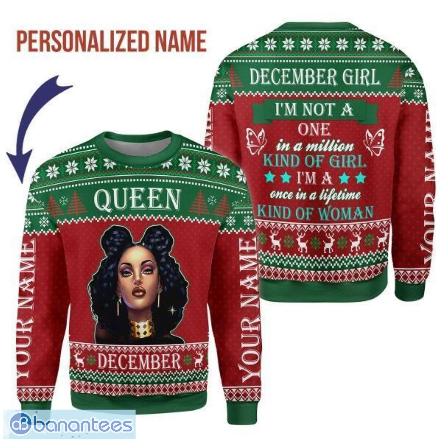 Personalized Name December Girl I'm A Once In A Lifetime Kind Of Woman 3D Ugly Christmas Sweater Christmas Gift Product Photo 1